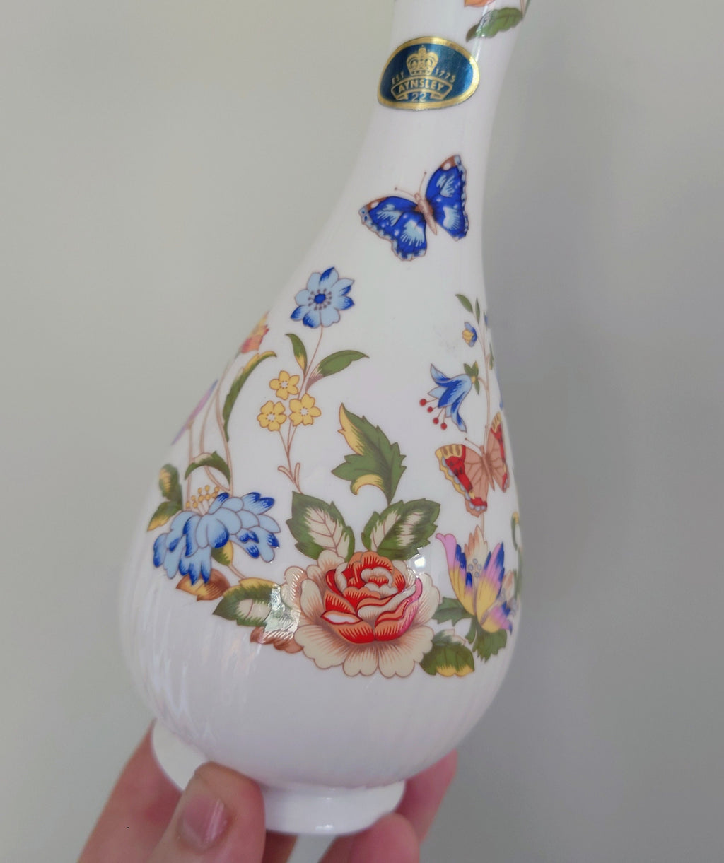 Aynsley Globe Vase Cottage Garden Fine Bone China Porcelain Made in England Country Cottage Pattern Collectable Vintage