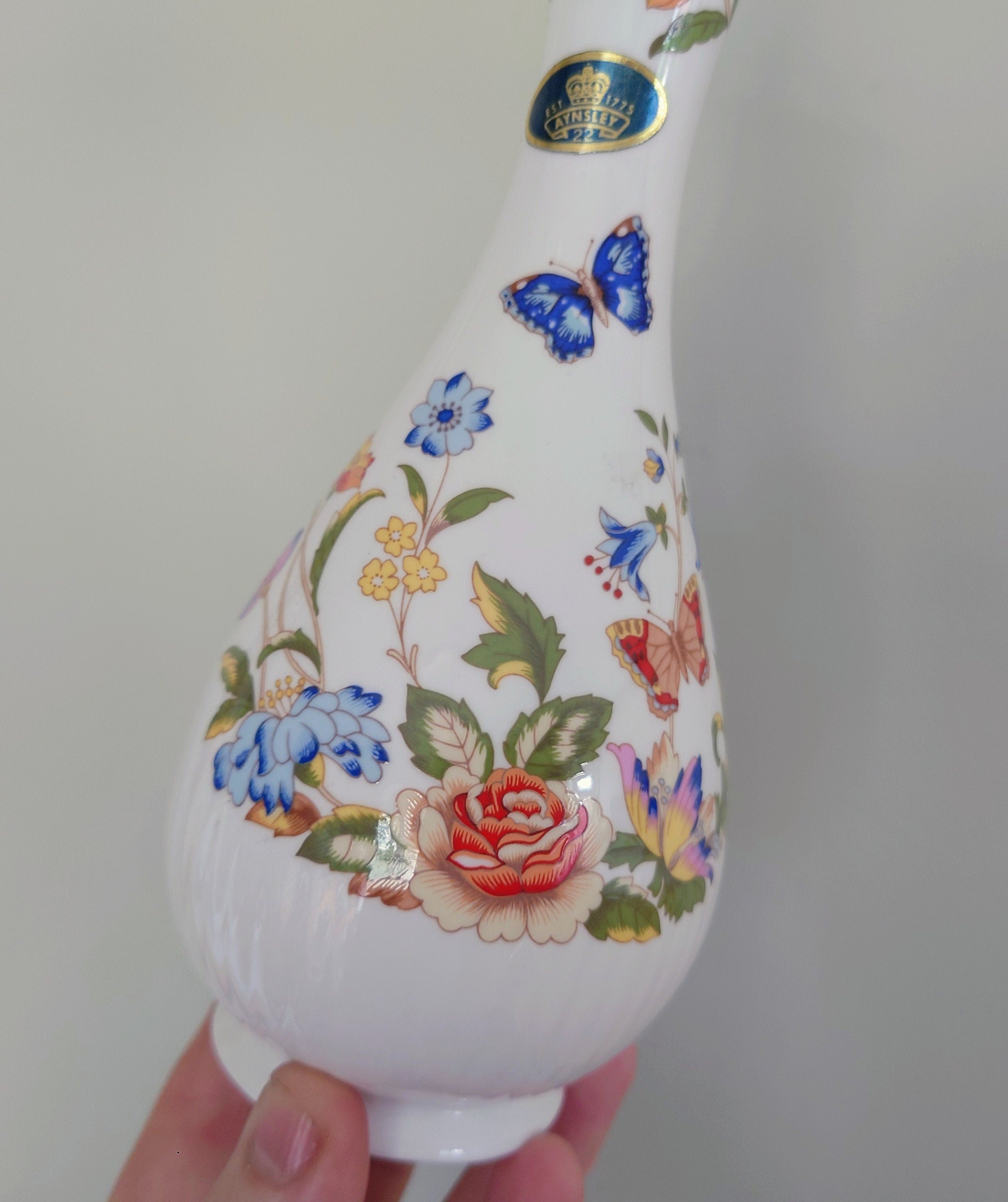 Aynsley Globe Vase Cottage Garden Fine Bone China Porcelain Made in England Country Cottage Pattern Collectable Vintage