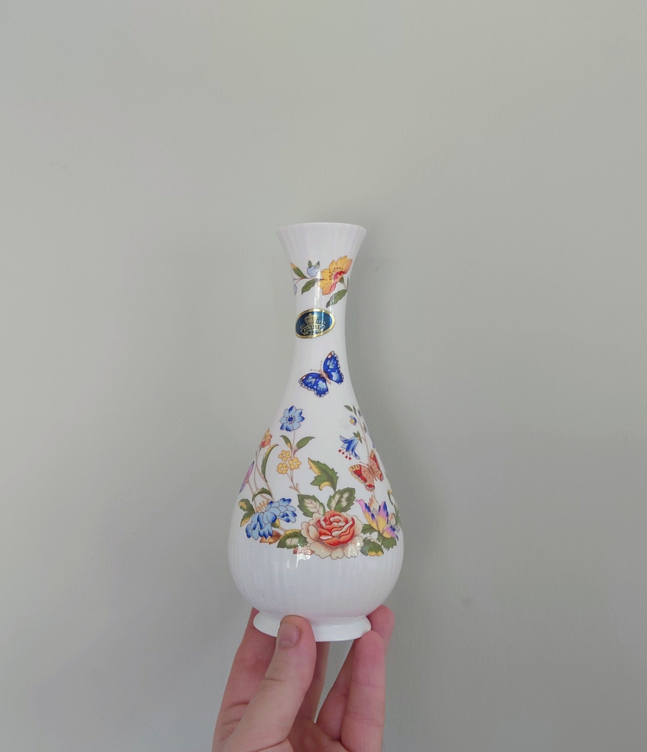 Aynsley Globe Vase Cottage Garden Fine Bone China Porcelain Made in England Country Cottage Pattern Collectable Vintage