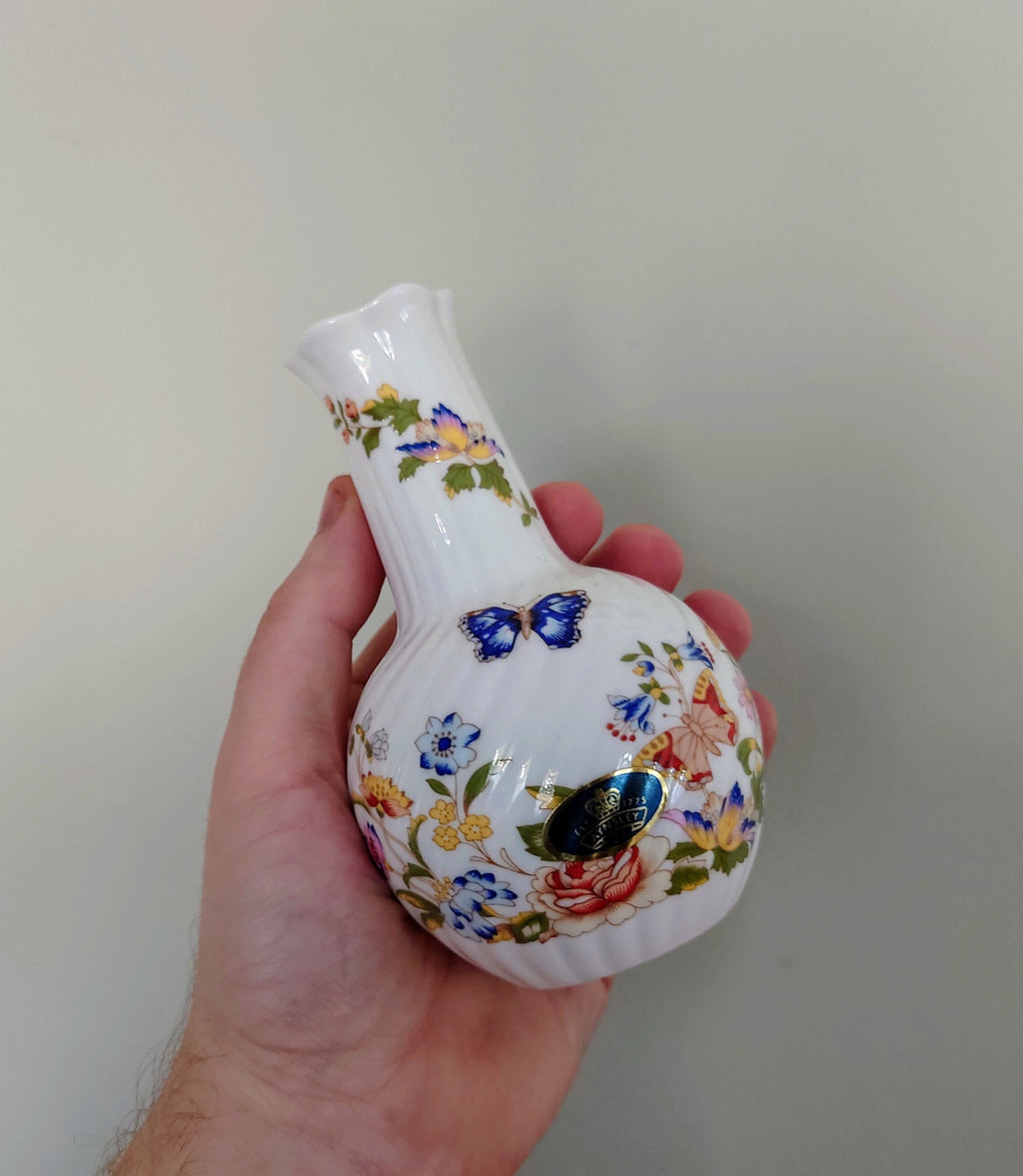 Cottage Garden Aynsley Bud Vase Frill 12cm  Small Porcelain Made in England Cottage Garden Pattern Collectable Vintage