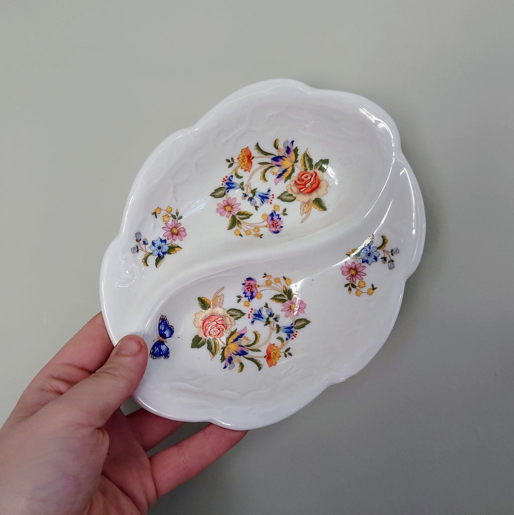 Aynsley  2-Part Relish Pickle Dish Cottage Garden Fine Bone China Porcelain Made in England Cottage Garden Pattern Collectable Gift Vintage