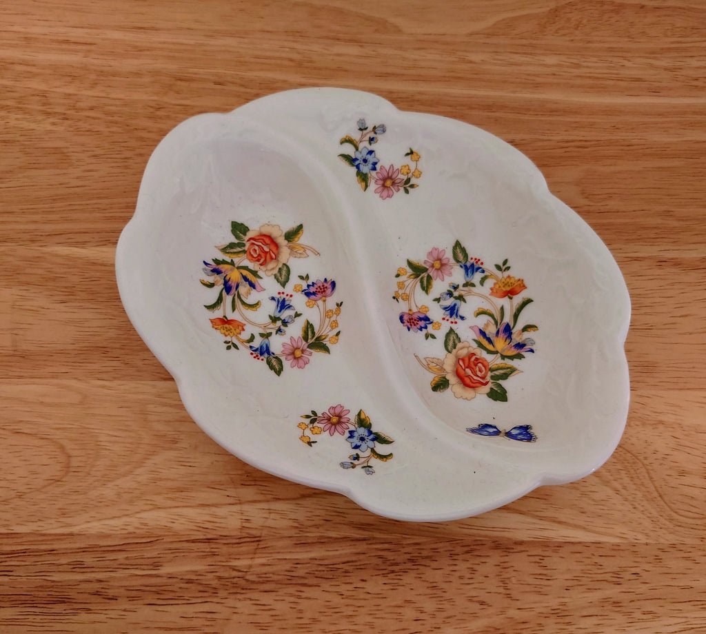 Aynsley  2-Part Relish Pickle Dish Cottage Garden Fine Bone China Porcelain Made in England Cottage Garden Pattern Collectable Gift Vintage