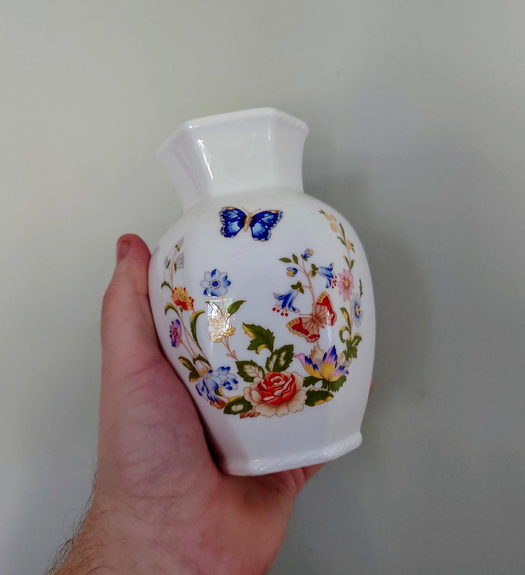 Cottage Garden Aynsley Vase Frill Small Globe Vase Porcelain Made in England Cottage Garden Pattern Collectable Vintage Aynsley Gift