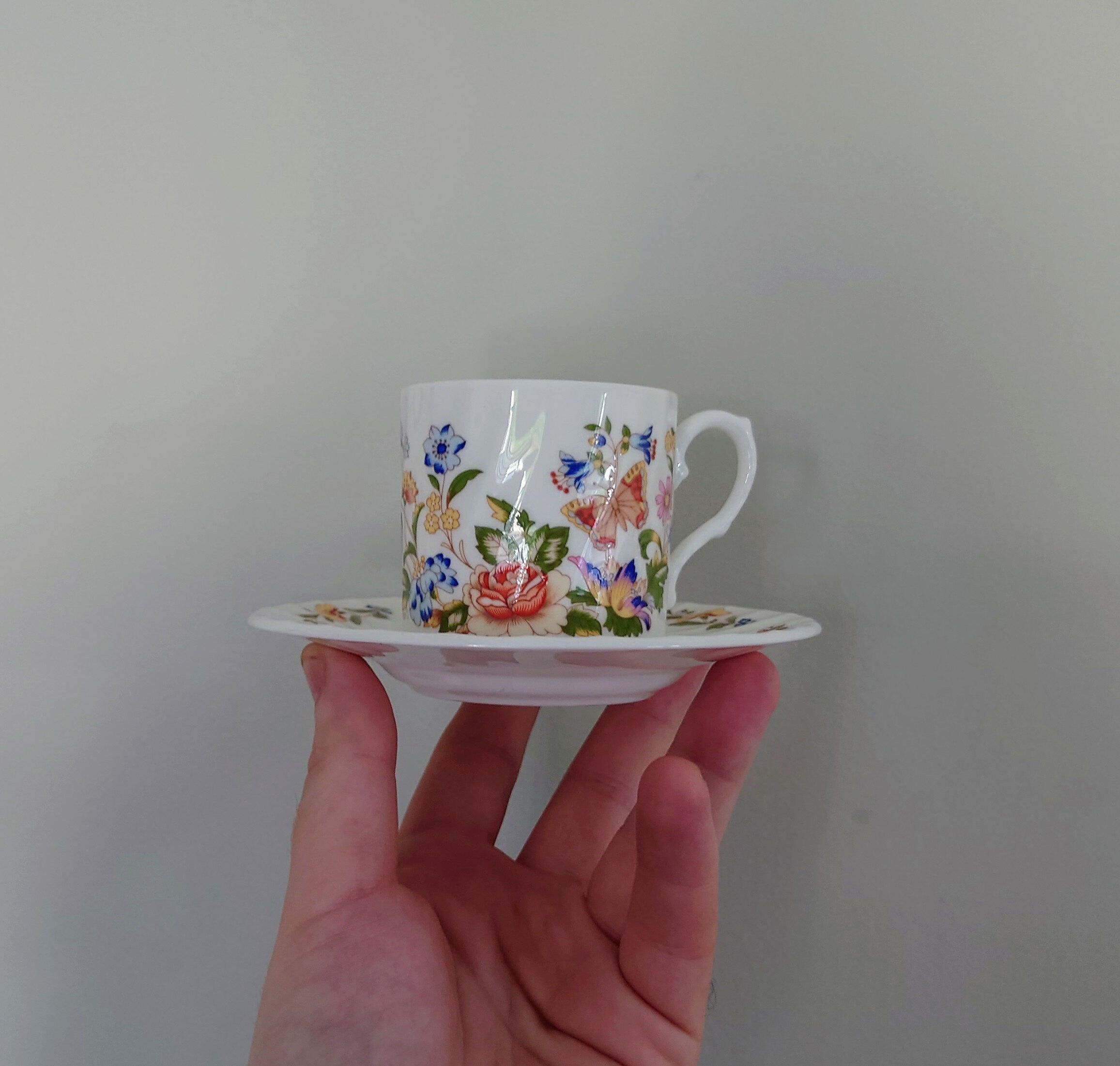 Aynsley Coffee Cup and Saucer Cottage Garden Porcelain  Fine Bone China Porcelain Made in England Cottage Garden Pattern Collectable Vintage