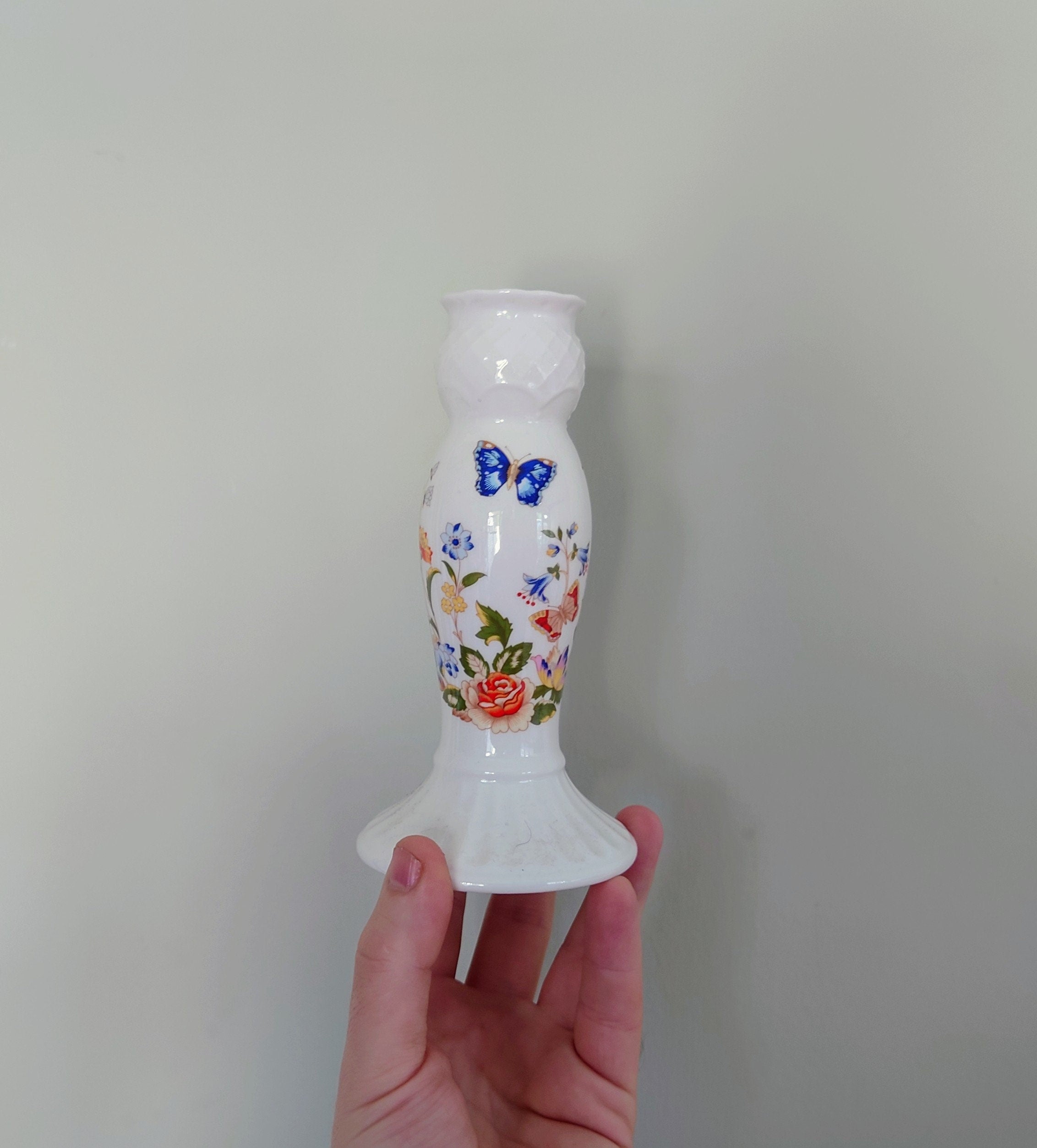 Candle Holder Cottage Garden Aynsley Porcelain Made in England Cottage Garden Pattern Collectable Vintage Candlestick holder