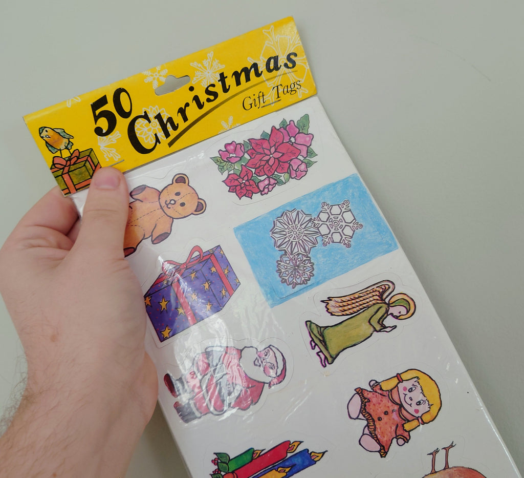 Vintage Christmas Gift Tags 50 Tags Retro 1980's Xmas Gift Tags Stickers Sealed Kitsch Novelty Vintage Christmas Wrapping Gift Tags