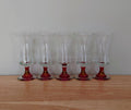 Vintage Glass Etched Wine Glasses Liqueur Glasses Set of 6 Mid Century Red Stemmed Vintage Barware