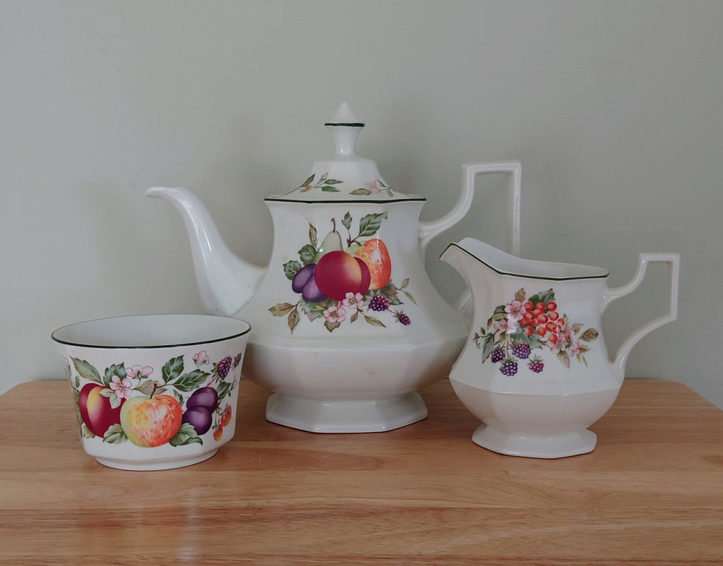 Ceramic Eternal Beau Teaset Teapot, Sugar Bowl, Milk Jug Ceramic Set Vintage 1980's Eternal Beau Tea Service Floral Country