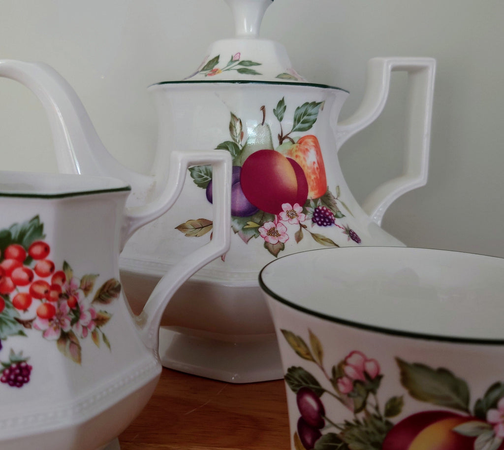 Ceramic Eternal Beau Teaset Teapot, Sugar Bowl, Milk Jug Ceramic Set Vintage 1980's Eternal Beau Tea Service Floral Country