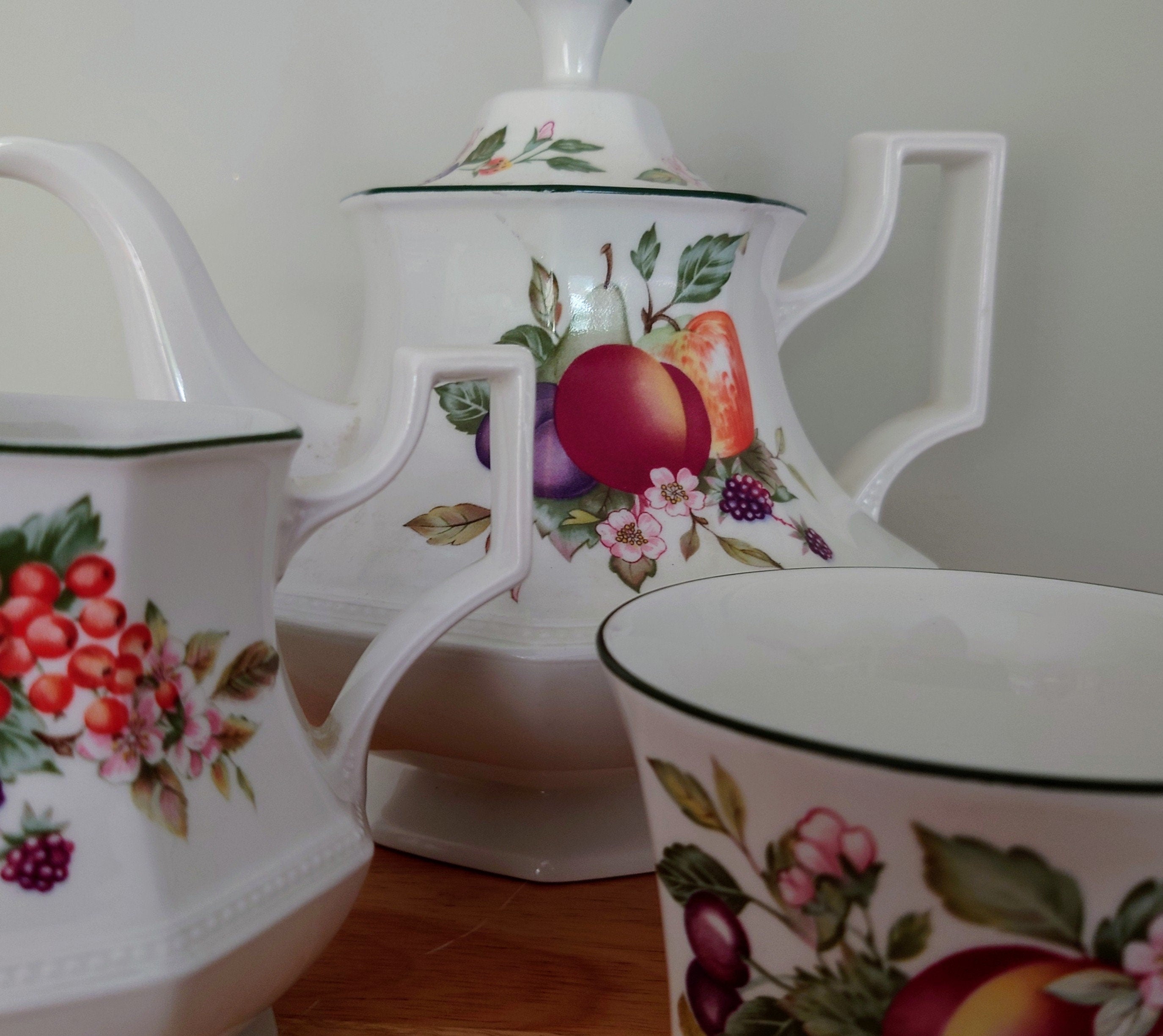 Ceramic Eternal Beau Teaset Teapot, Sugar Bowl, Milk Jug Ceramic Set Vintage 1980's Eternal Beau Tea Service Floral Country