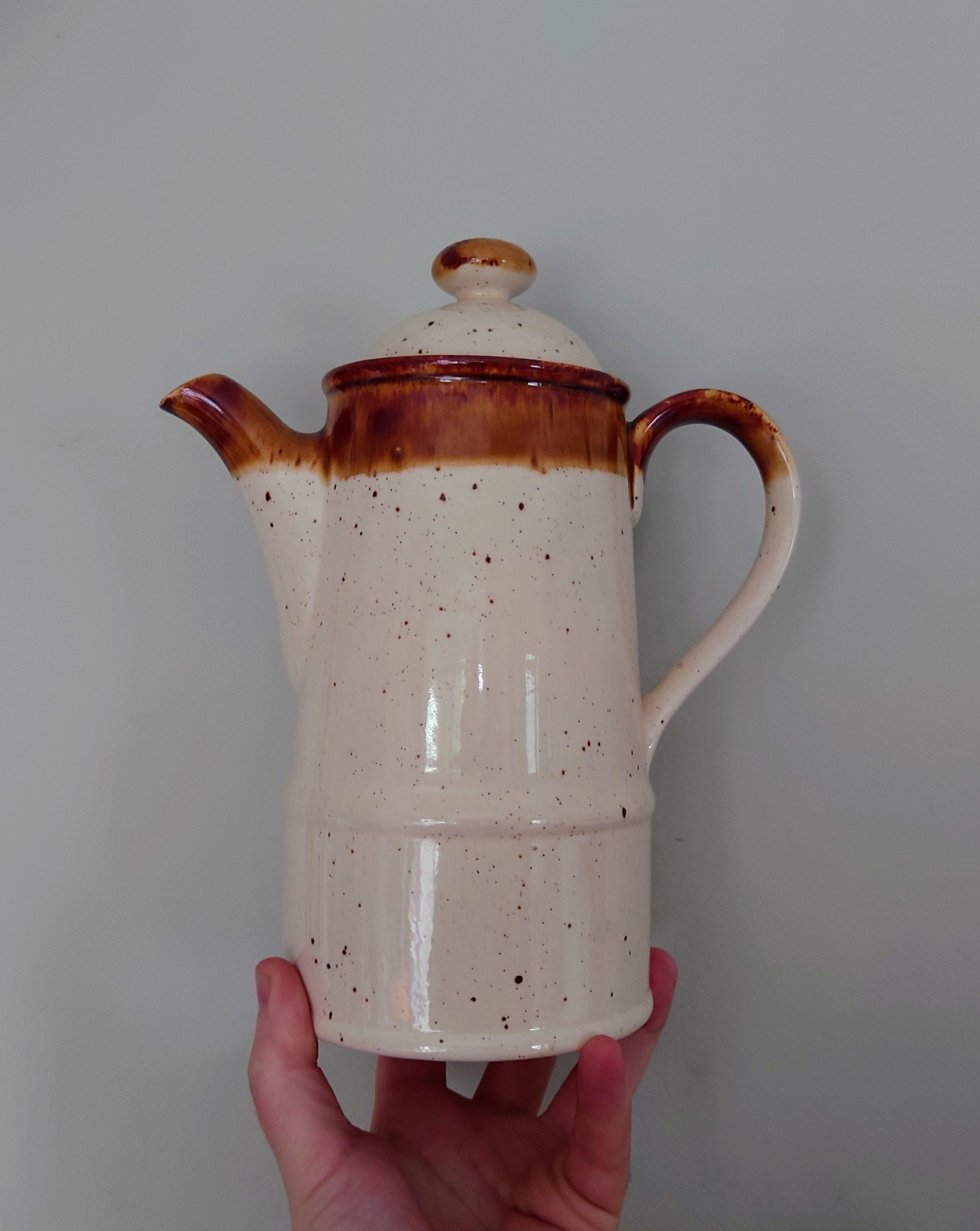 Vintage Coffee Pot Retro Brown Set Milk Jug, Sugar Bowl 1970's Ceramic Coffeepot Brown 1970's Retro Earthenware Sadler England