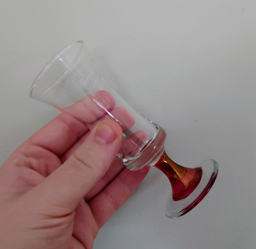 Vintage Glass Etched Wine Glasses Liqueur Glasses Set of 6 Mid Century Red Stemmed Vintage Barware