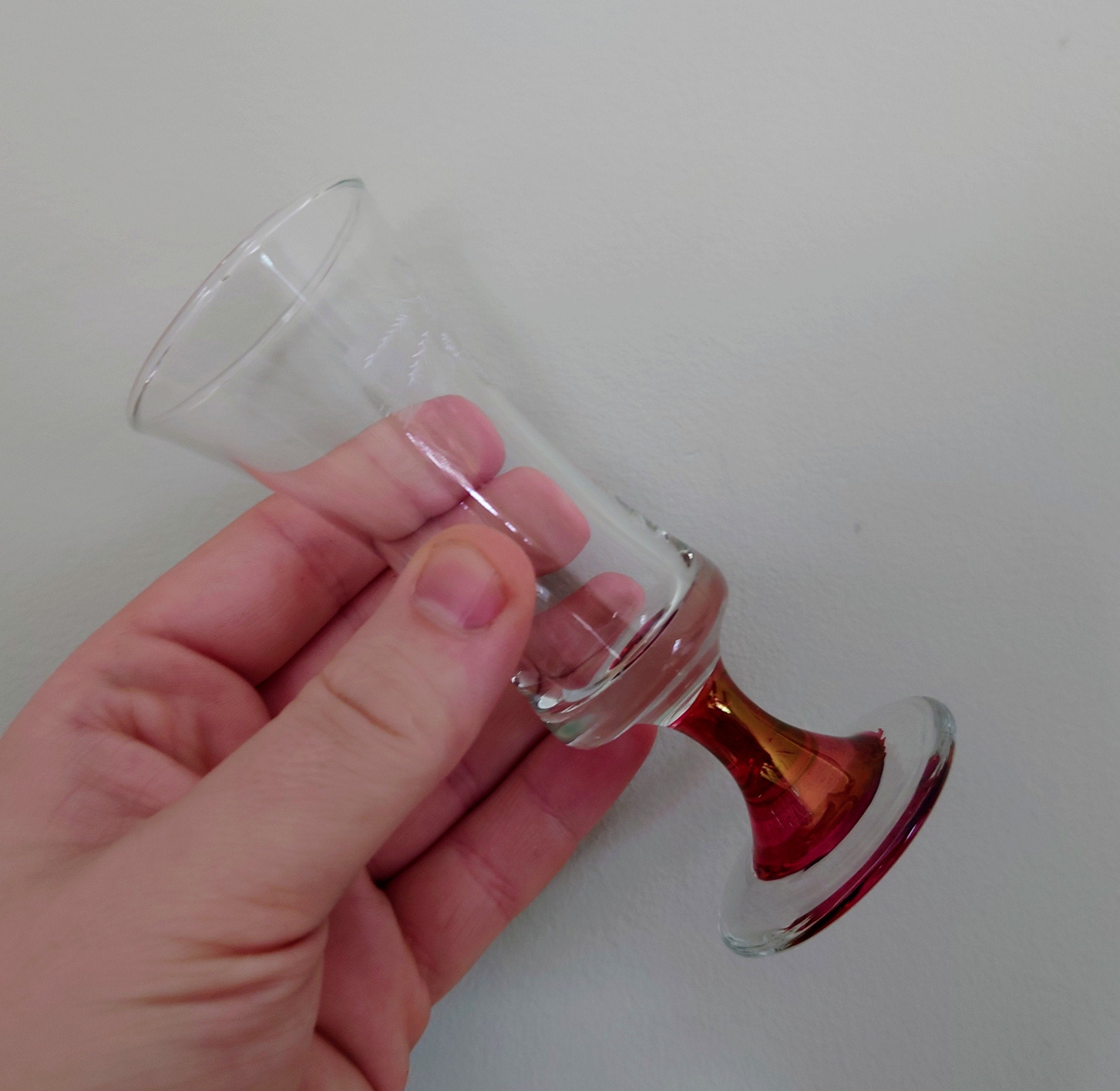 Vintage Glass Etched Wine Glasses Liqueur Glasses Set of 6 Mid Century Red Stemmed Vintage Barware