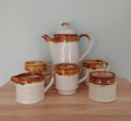 Vintage Coffee Pot Retro Brown Set Milk Jug, Sugar Bowl 1970's Ceramic Coffeepot Brown 1970's Retro Earthenware Sadler England