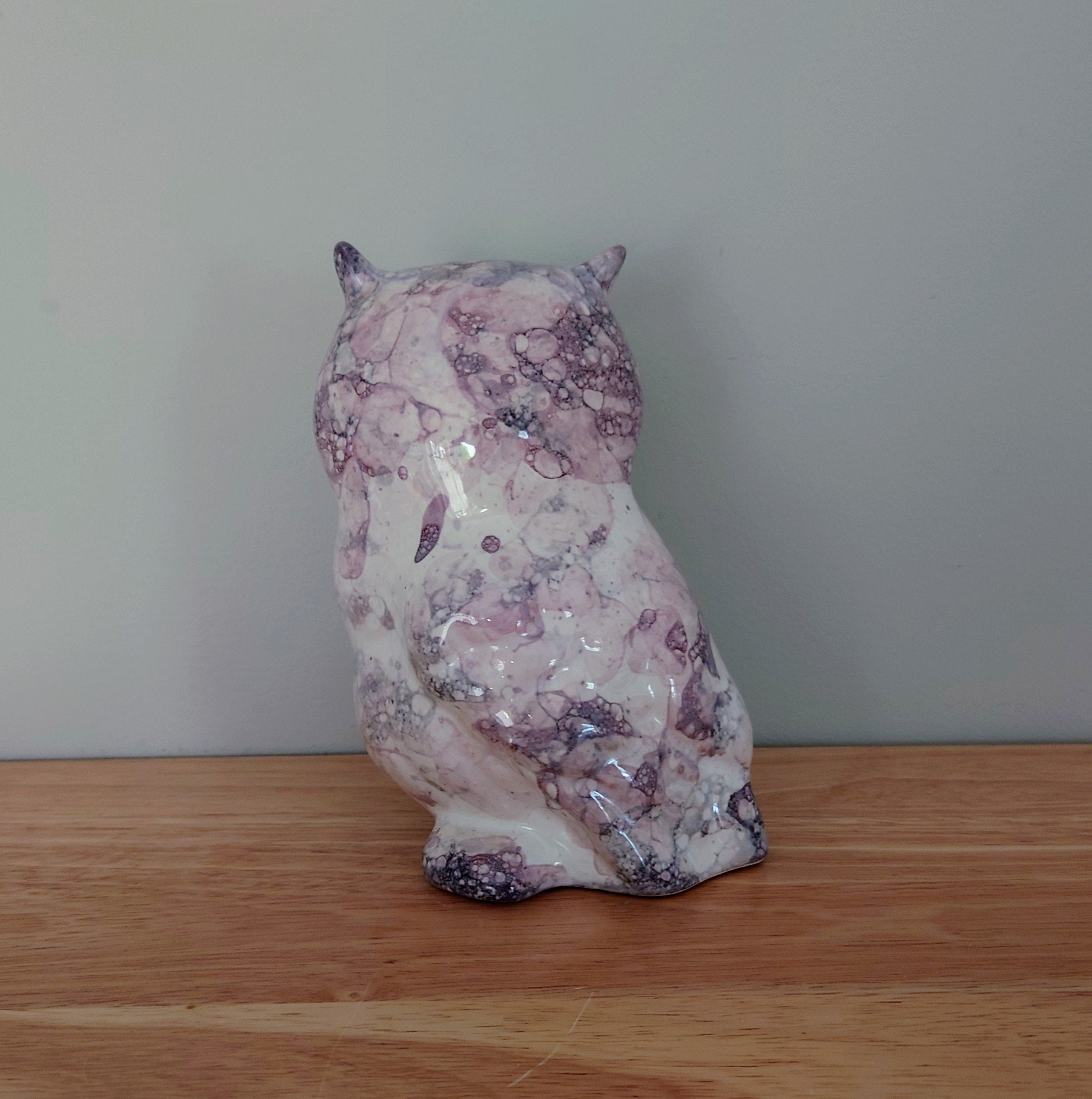Vintage Ceramic Owl Figurine Ornament Collectable Decorative Bird Large Pink Marble White Ornamental Ceramic Pottery Owl