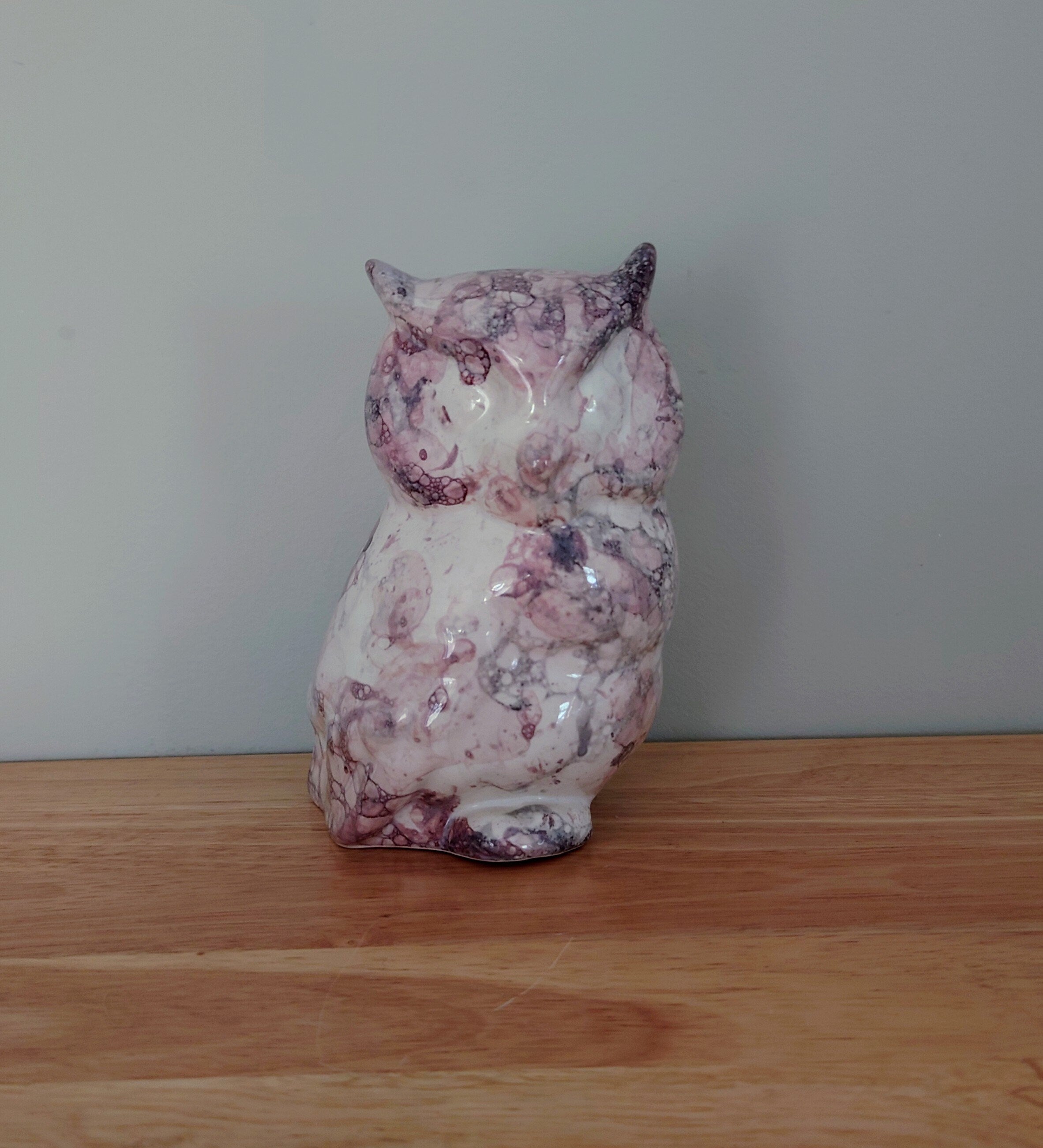 Vintage Ceramic Owl Figurine Ornament Collectable Decorative Bird Large Pink Marble White Ornamental Ceramic Pottery Owl