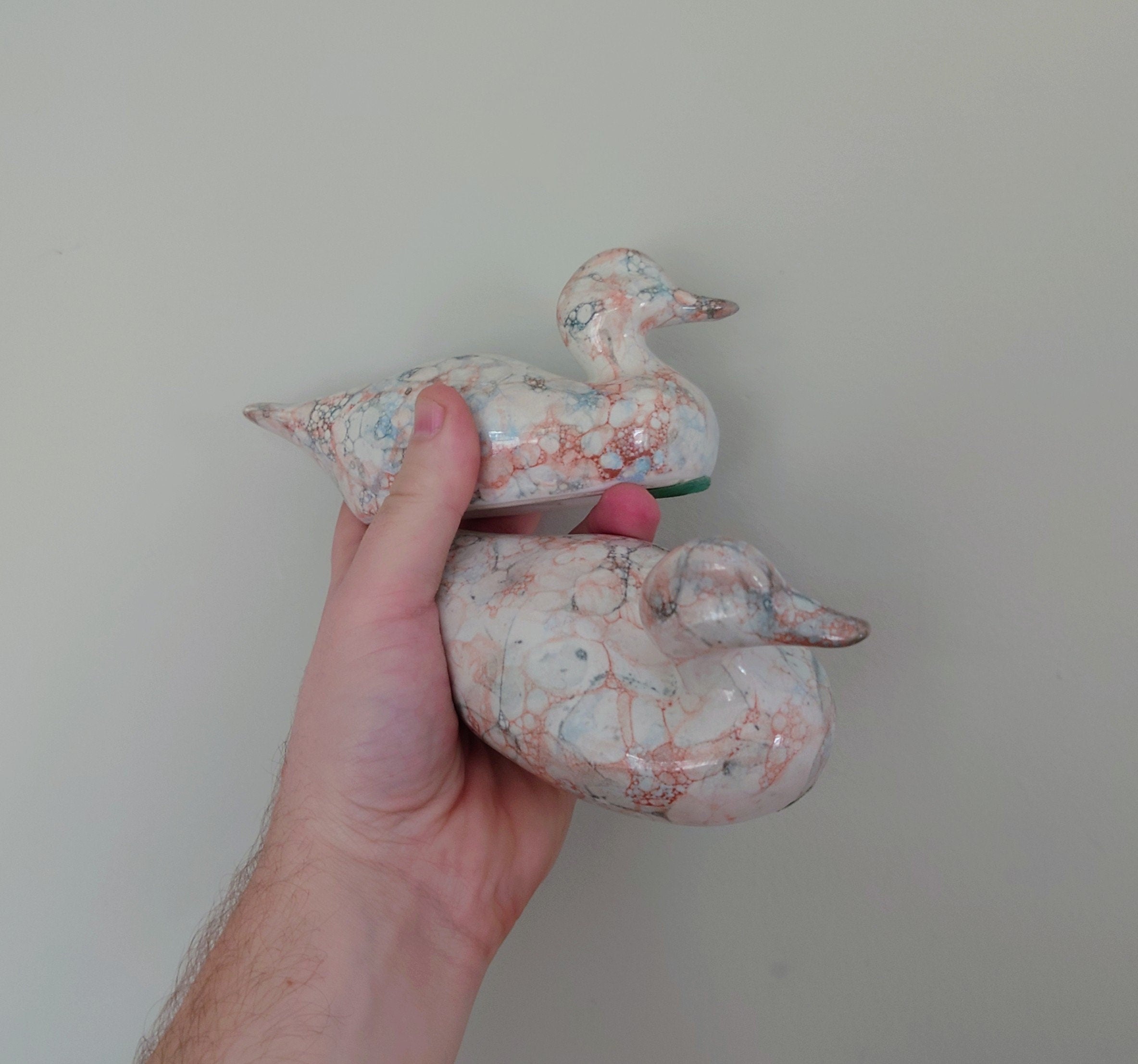 Vintage Ceramic Duck Pair X 2 Figurine Kitsch Duck Marble Duck sculpture Farmyard Animal Kitchen Décor Country Cottage