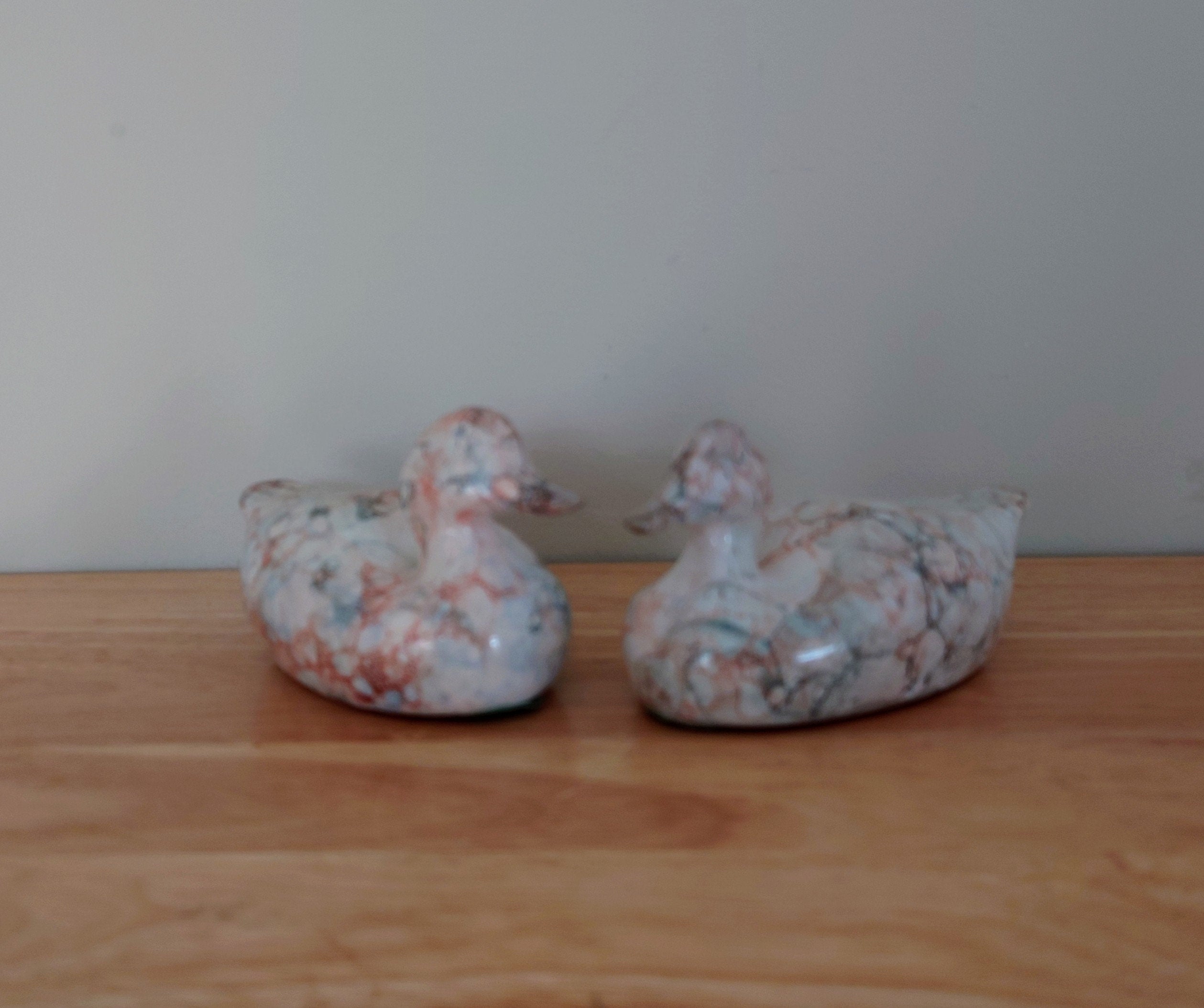 Vintage Ceramic Duck Pair X 2 Figurine Kitsch Duck Marble Duck sculpture Farmyard Animal Kitchen Décor Country Cottage