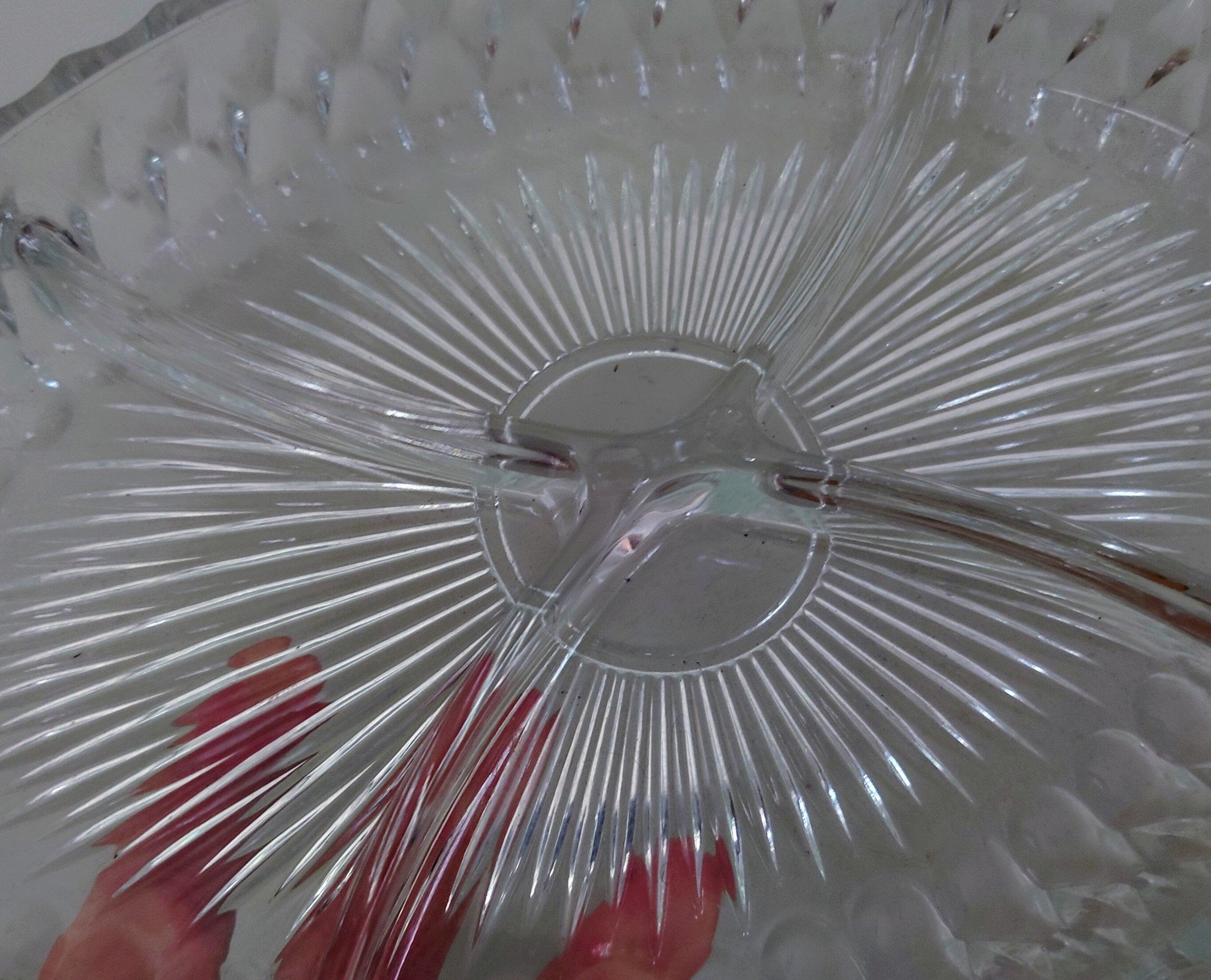 Vintage Relish Tray 3 compartments Glass Dish Serving Snacks  Kitchenware Retro 1970's. Kitsch Clear Serving Tray Retro