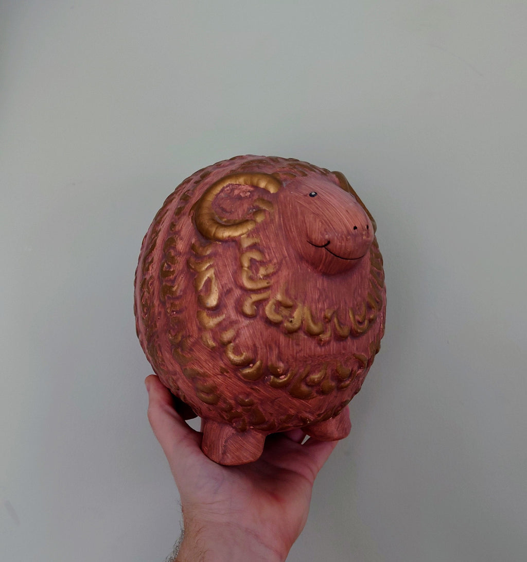 Vintage Sheep Red Large Piggy Bank Kitsch Money Box Pig Piggybank Ceramic Piggy Bank Tip Box Coin Bank Sheep Red Large  Figurine