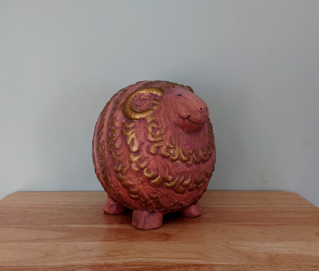 Vintage Sheep Red Large Piggy Bank Kitsch Money Box Pig Piggybank Ceramic Piggy Bank Tip Box Coin Bank Sheep Red Large  Figurine