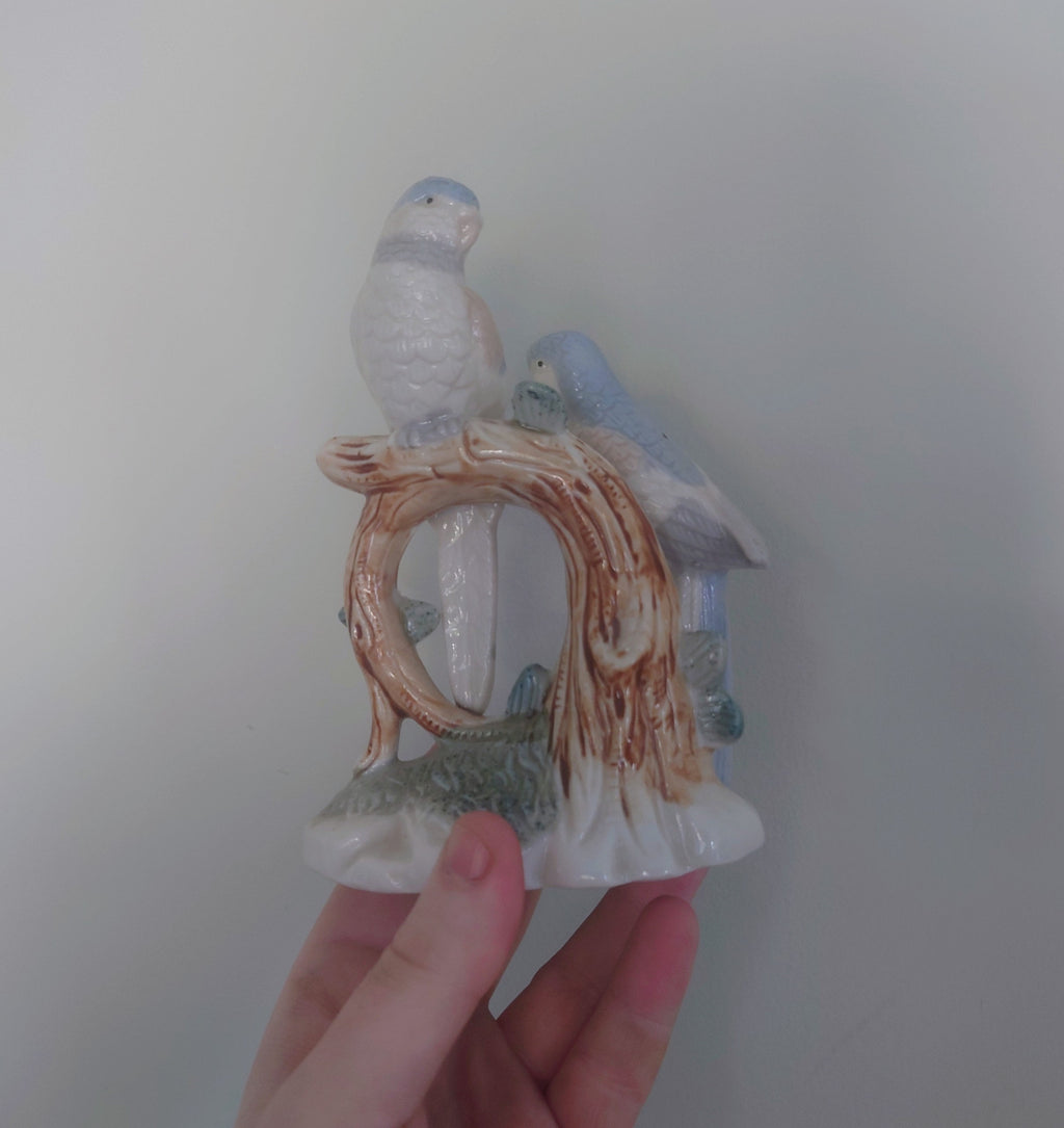 Vintage Blue and White Bird Figurine On Branch Collectable Bird Ornament Lladro Style Floral Figurine