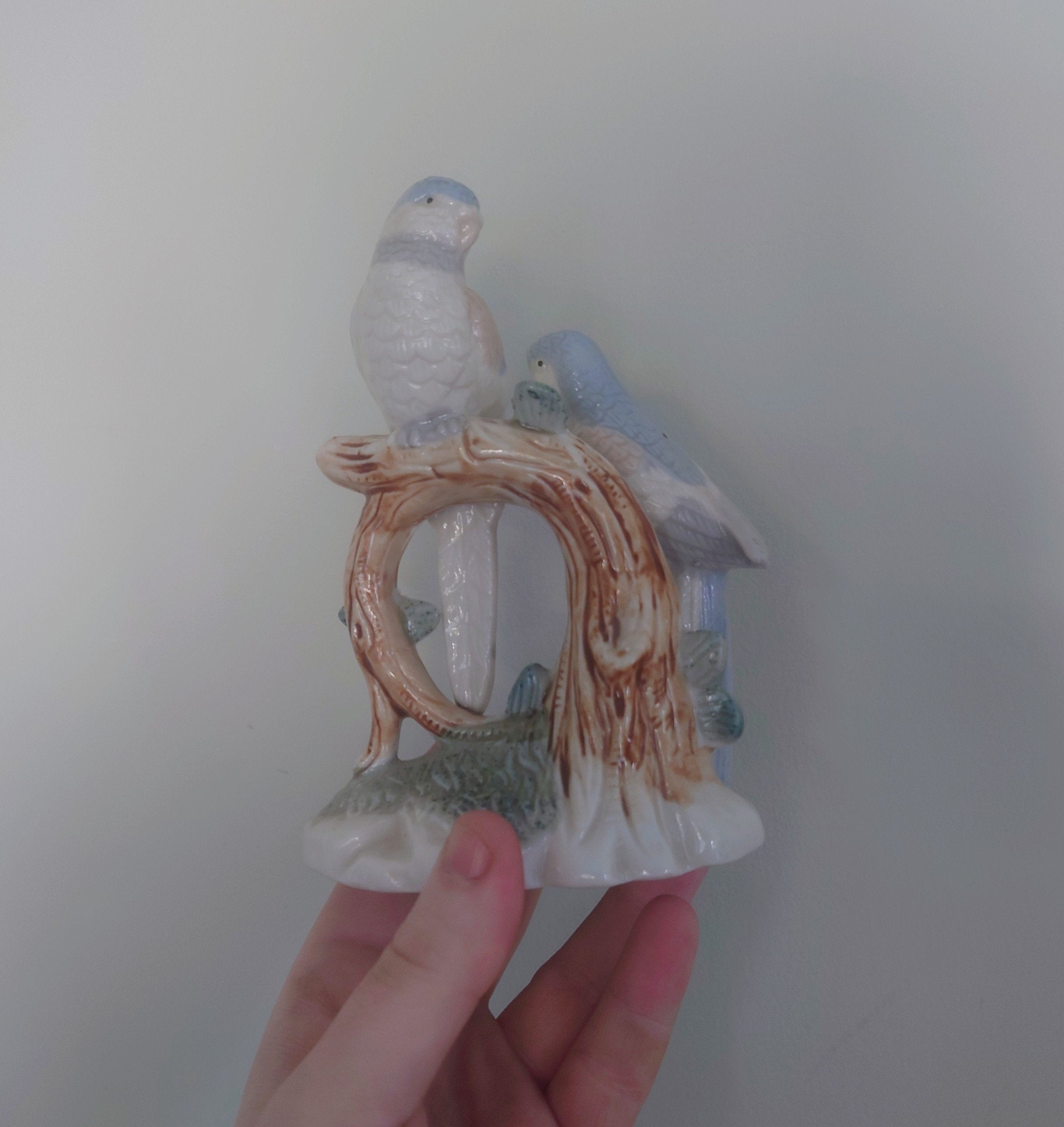 Vintage Blue and White Bird Figurine On Branch Collectable Bird Ornament Lladro Style Floral Figurine