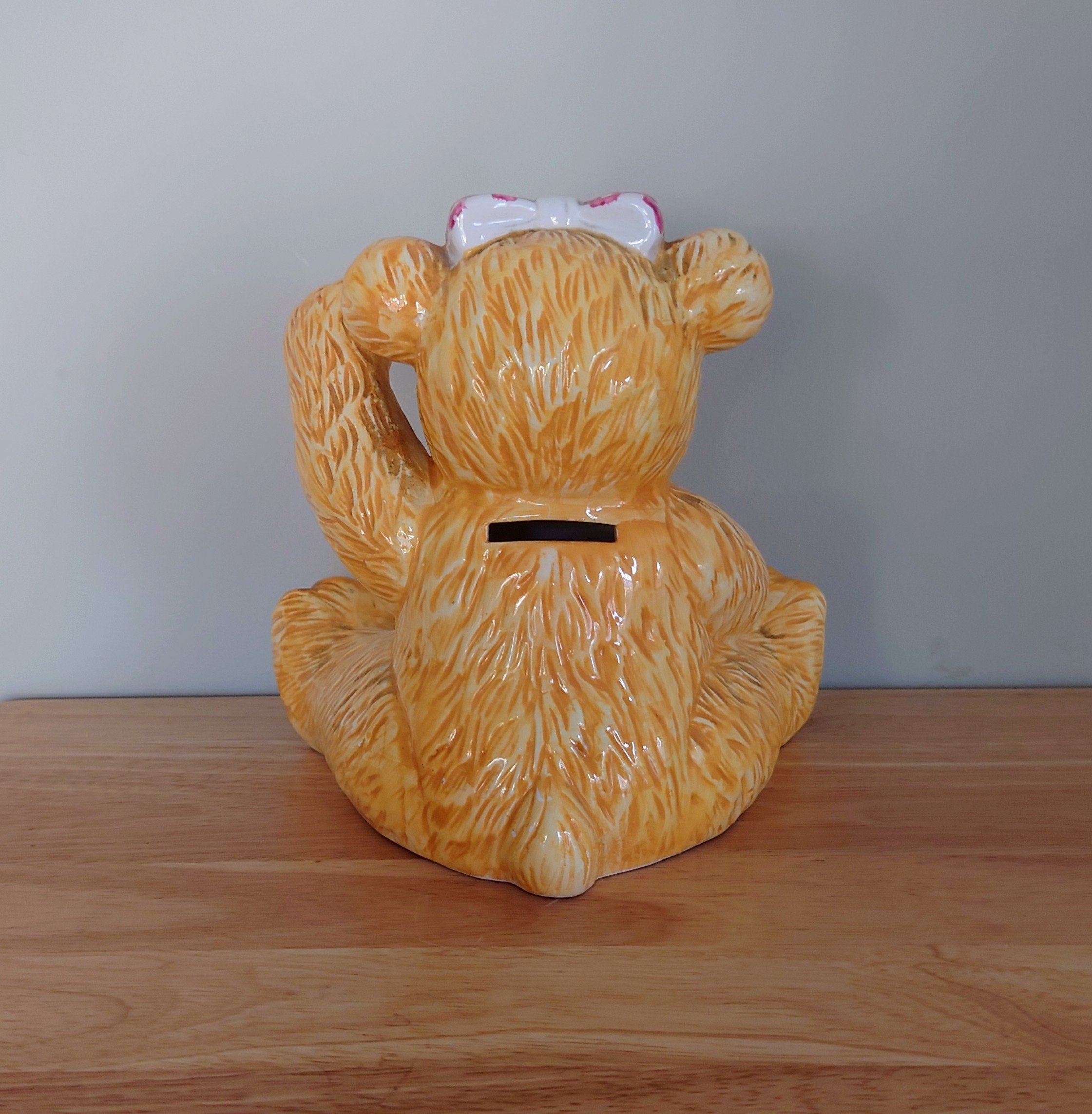 Vintage Teddy Bear Money Box Piggy Bank Children's Nursery Décor Cash Box Cash Box Children's Teddy Large Ceramic Pottery Earthenware Bear