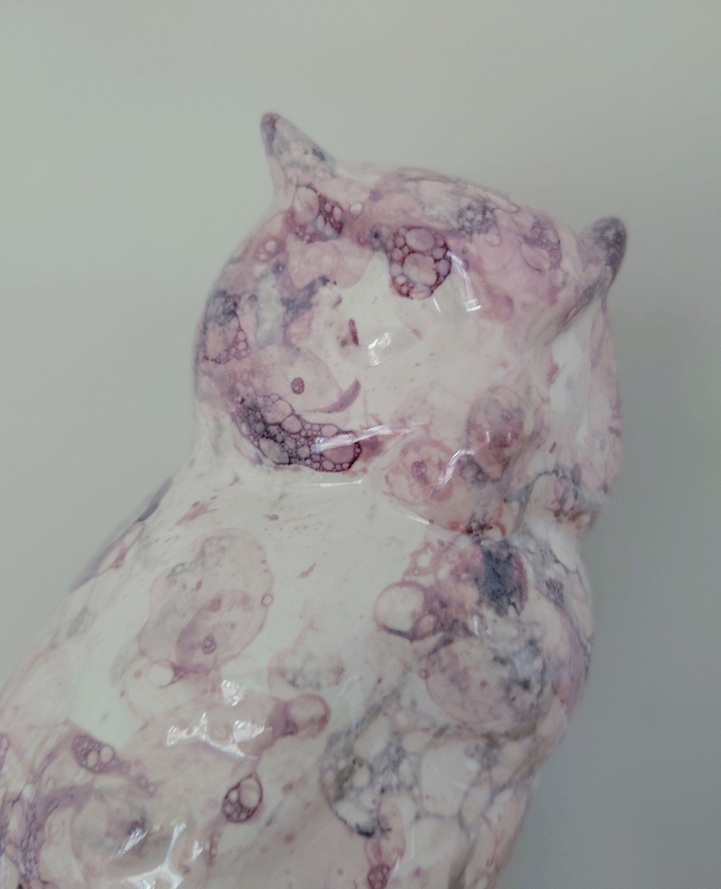 Vintage Ceramic Owl Figurine Ornament Collectable Decorative Bird Large Pink Marble White Ornamental Ceramic Pottery Owl
