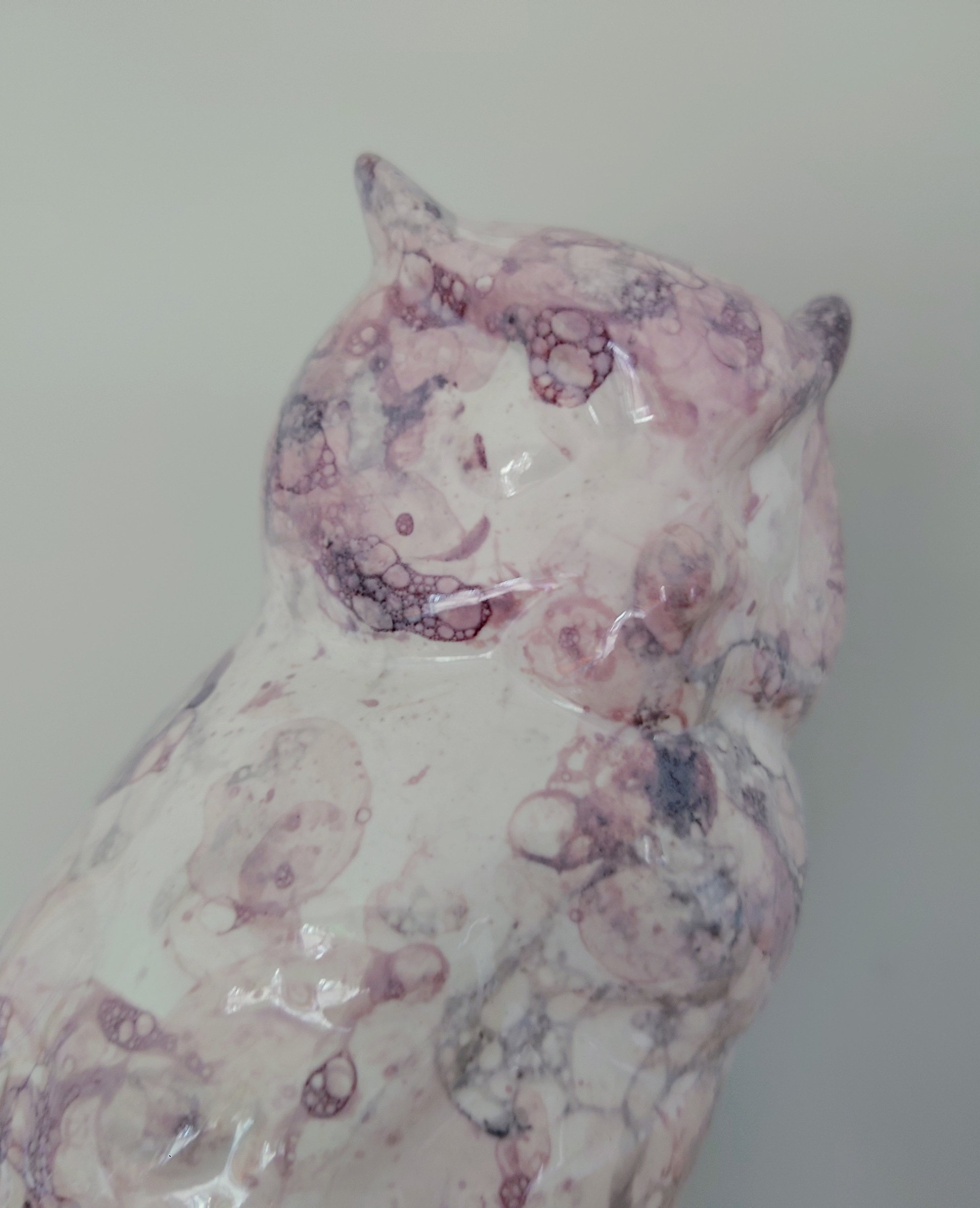 Vintage Ceramic Owl Figurine Ornament Collectable Decorative Bird Large Pink Marble White Ornamental Ceramic Pottery Owl