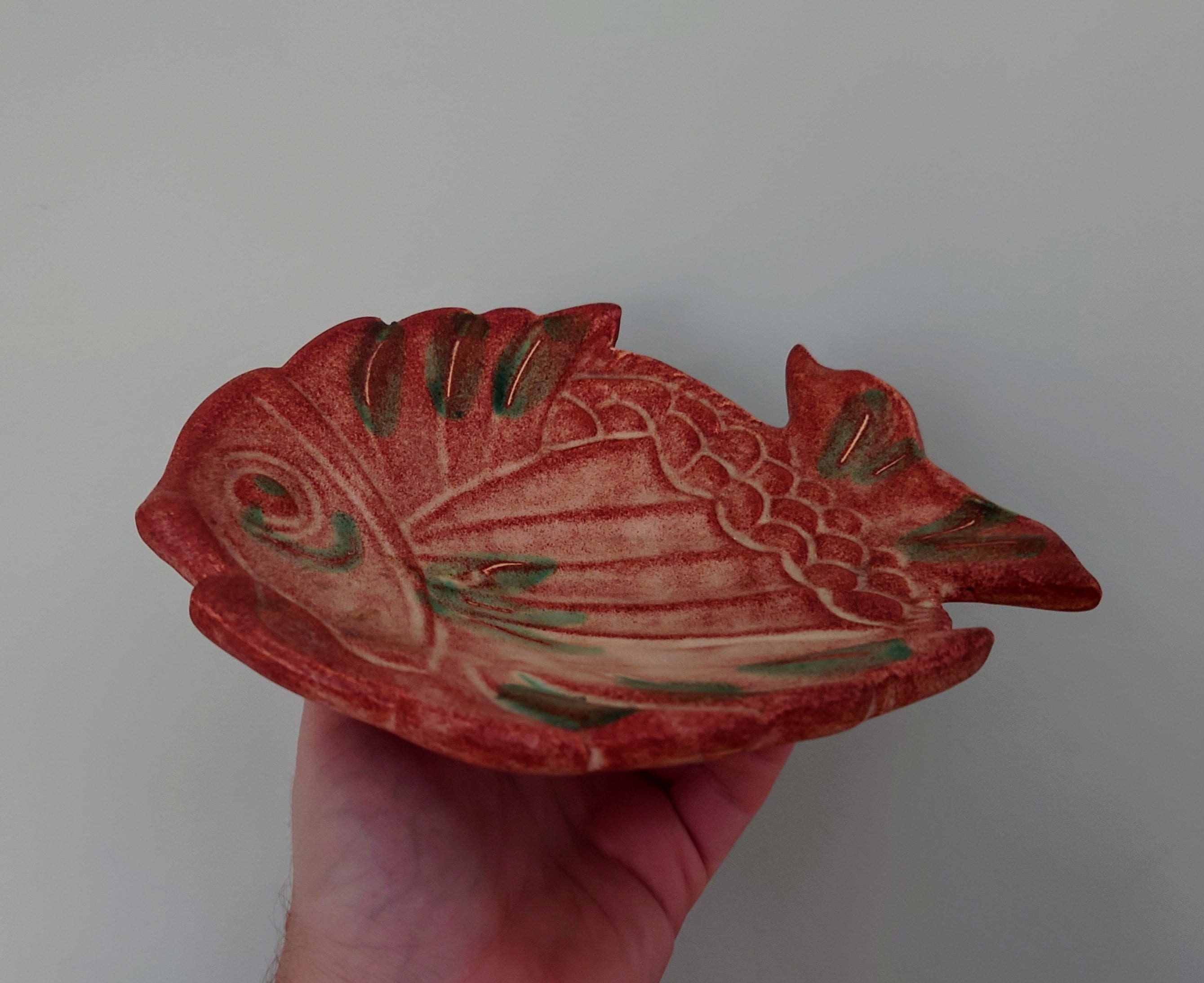 Vintage Red Fish Dish Ceramic Tray Shell Bowl Retro Key Dish Fruit Bowl Bathroom Décor Ornament Red Lustre