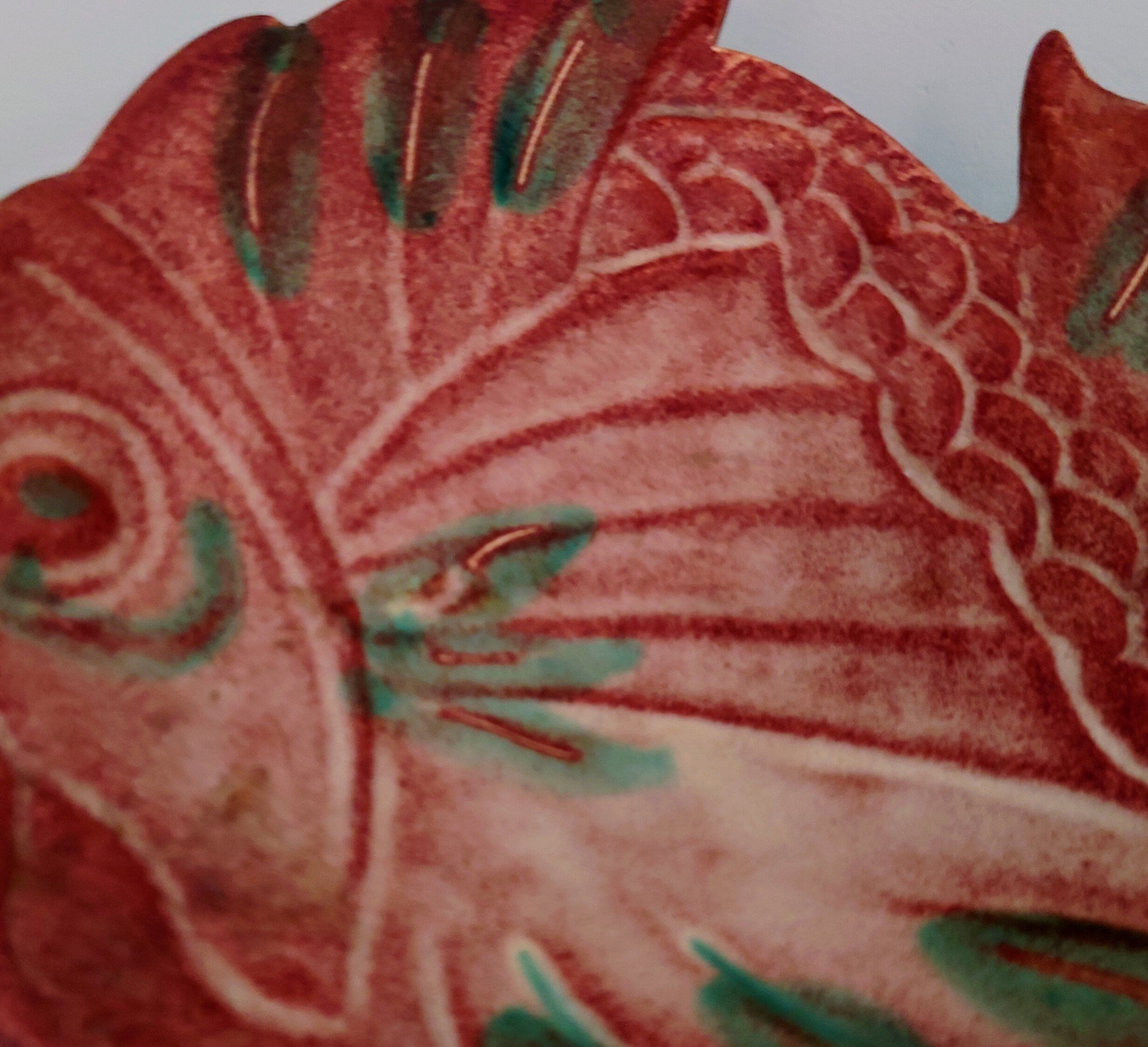 Vintage Red Fish Dish Ceramic Tray Shell Bowl Retro Key Dish Fruit Bowl Bathroom Décor Ornament Red Lustre