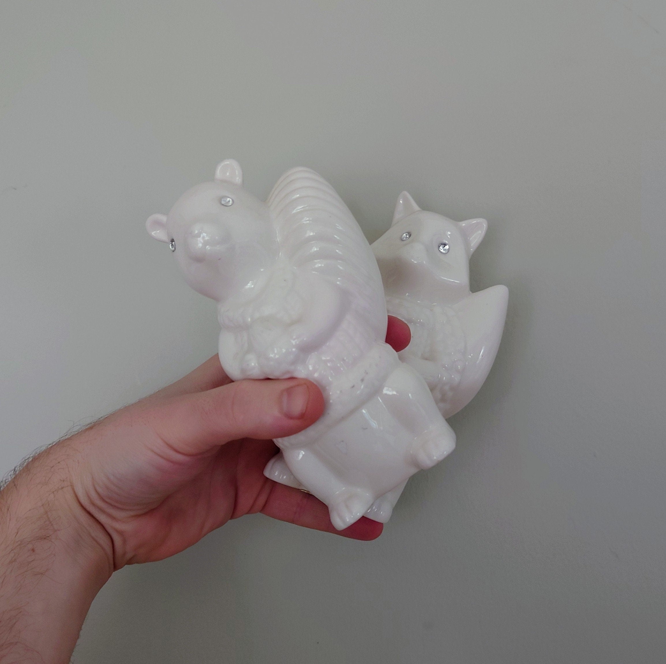Squirrel and Fox White Statue Figurine Glam Kitsch Decorative Figurine Animal White Ceramic Pottery Woodland Fox and squirrel Vintage