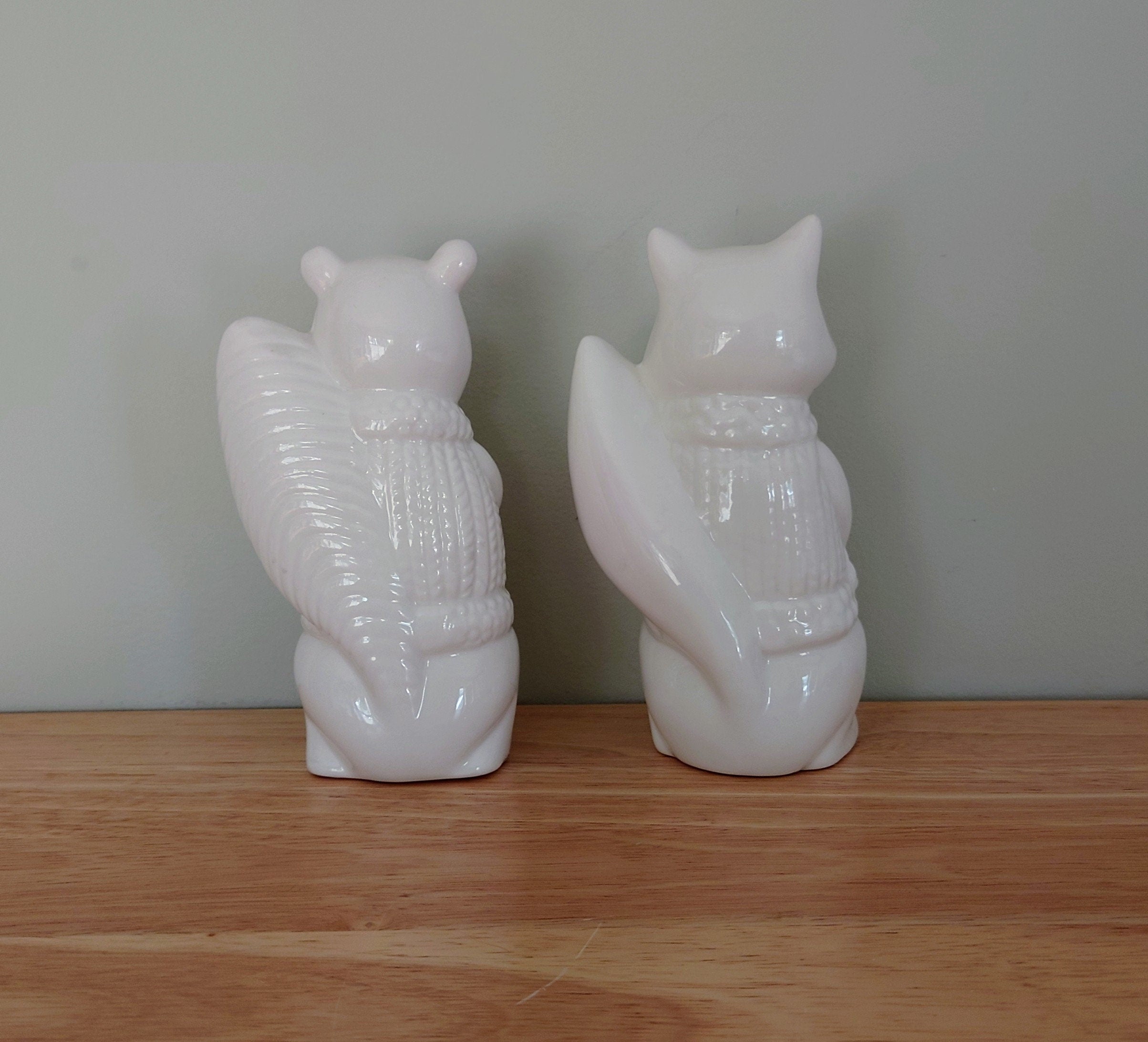 Squirrel and Fox White Statue Figurine Glam Kitsch Decorative Figurine Animal White Ceramic Pottery Woodland Fox and squirrel Vintage