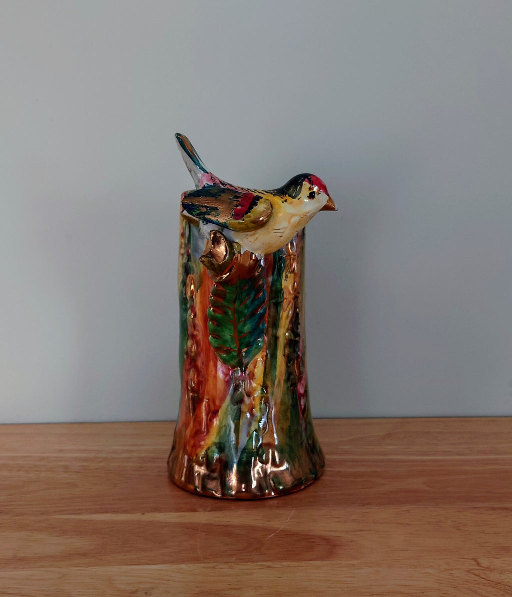 Vintage Vase Majolica Ceramic Lustre Bird Vase Italy Marked Pottery Vase Flower Earthenware Mid Century Bird Glazed Pottery Vase
