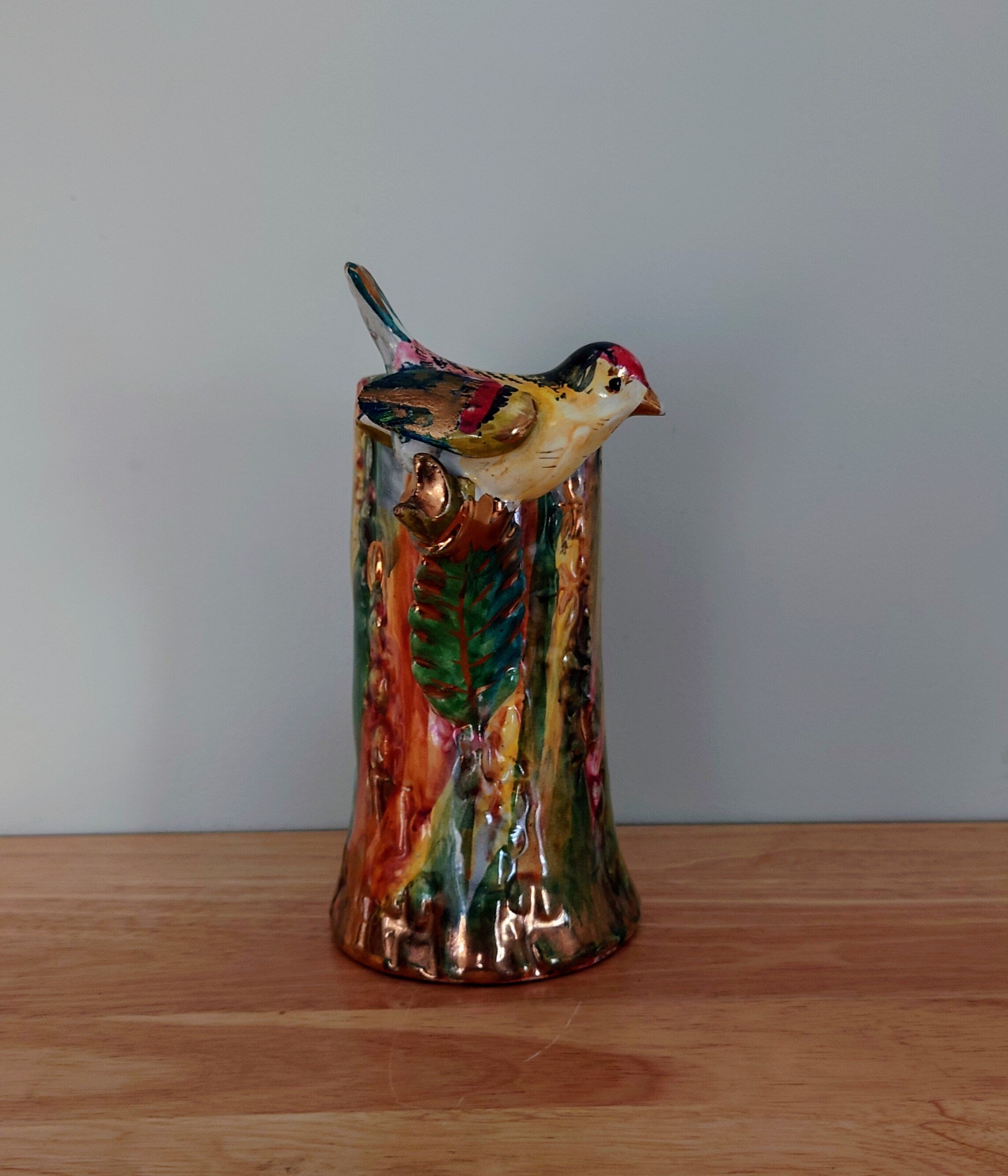 Vintage Vase Majolica Ceramic Lustre Bird Vase Italy Marked Pottery Vase Flower Earthenware Mid Century Bird Glazed Pottery Vase