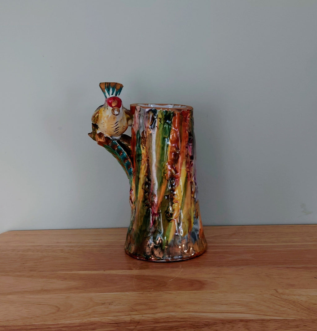Vintage Vase Majolica Ceramic Lustre Bird Vase Italy Marked Pottery Vase Flower Earthenware Mid Century Bird Glazed Pottery Vase