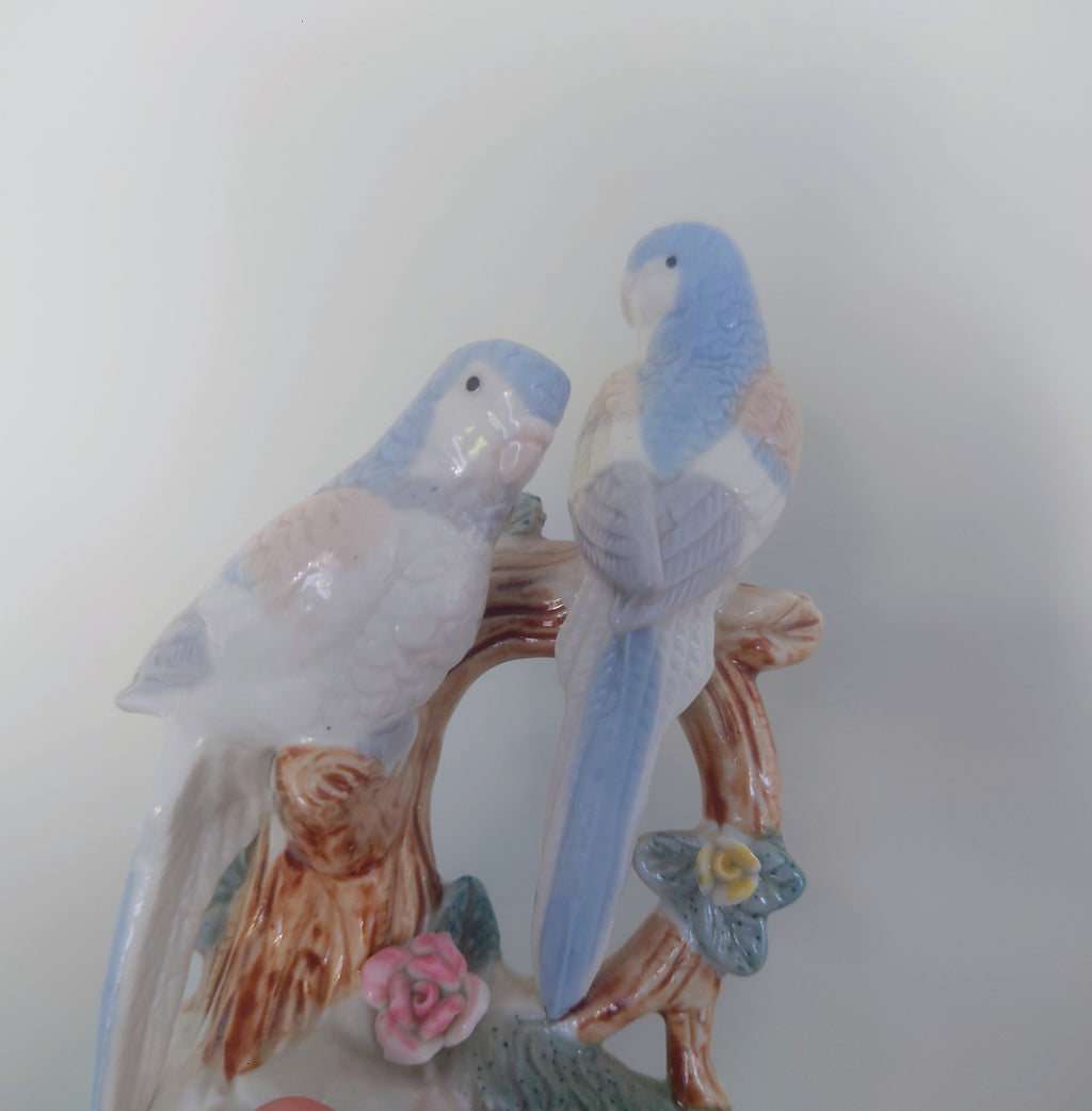 Vintage Blue and White Bird Figurine On Branch Collectable Bird Ornament Lladro Style Floral Figurine