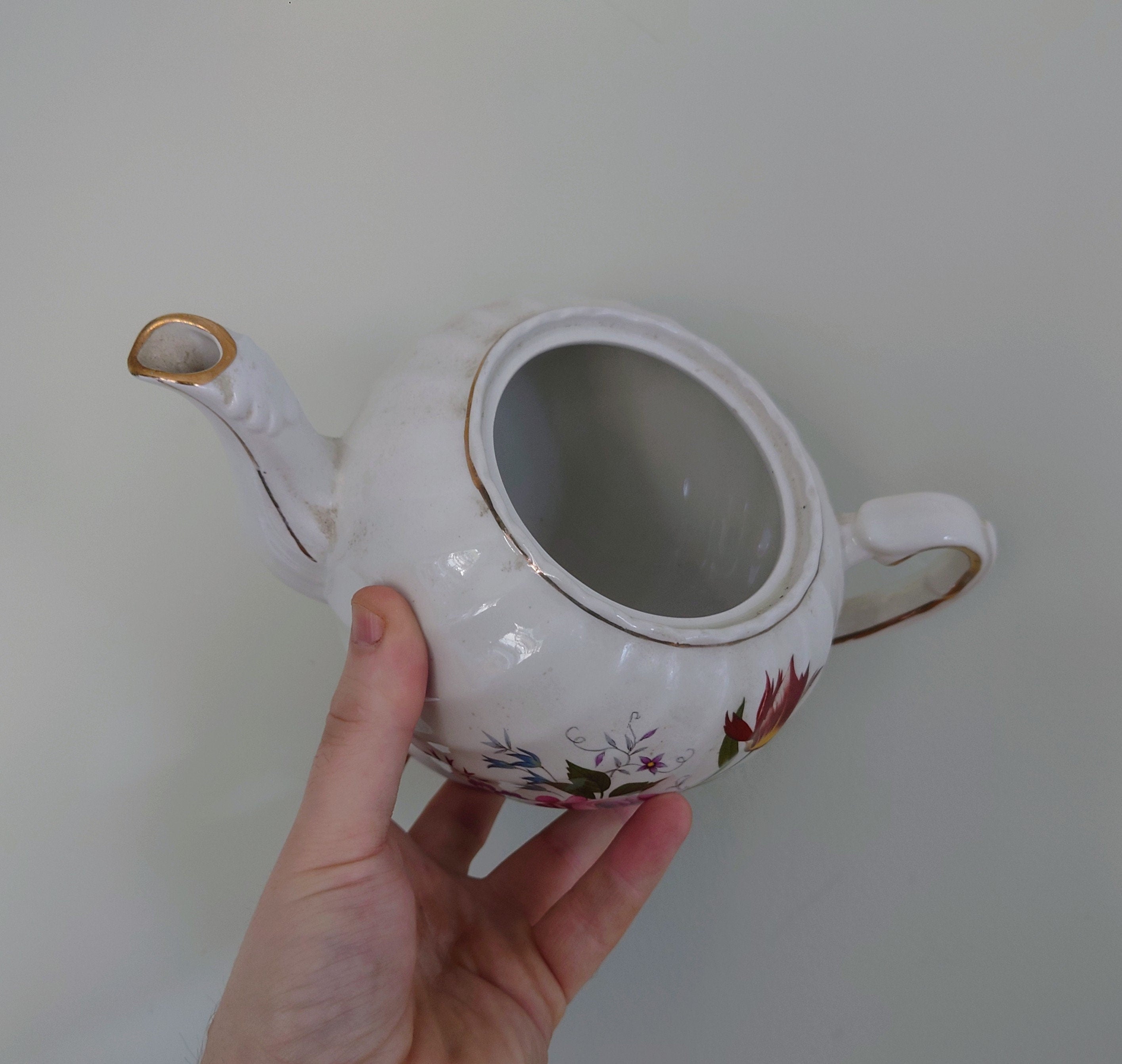 Vintage Teapot Floral Gold Stamped  Pink, Yellow Flowers, Swirl Collectable Decorative Teapot Gold Gilt Afternoon Tea Ellgreave ironstone