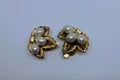 Vintage Earrings Pearl Leaf Clip on Gold Tone Floral Design Clip on Earrings Jewellery Faux Pearl Wedding Earrings costume jewellery