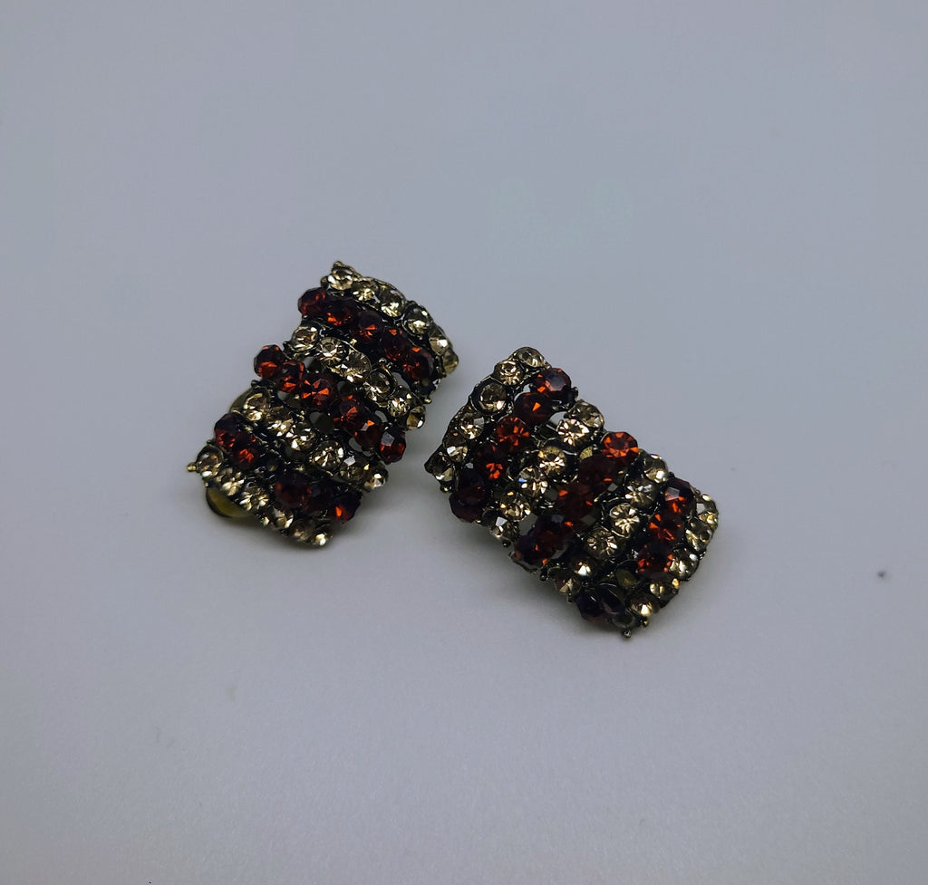 Vintage Earrings Gold Diamond Clip on Earrings Diamanté Rhinestone Retro Gold Costume Jewellery Jewelry topaz rhinestone