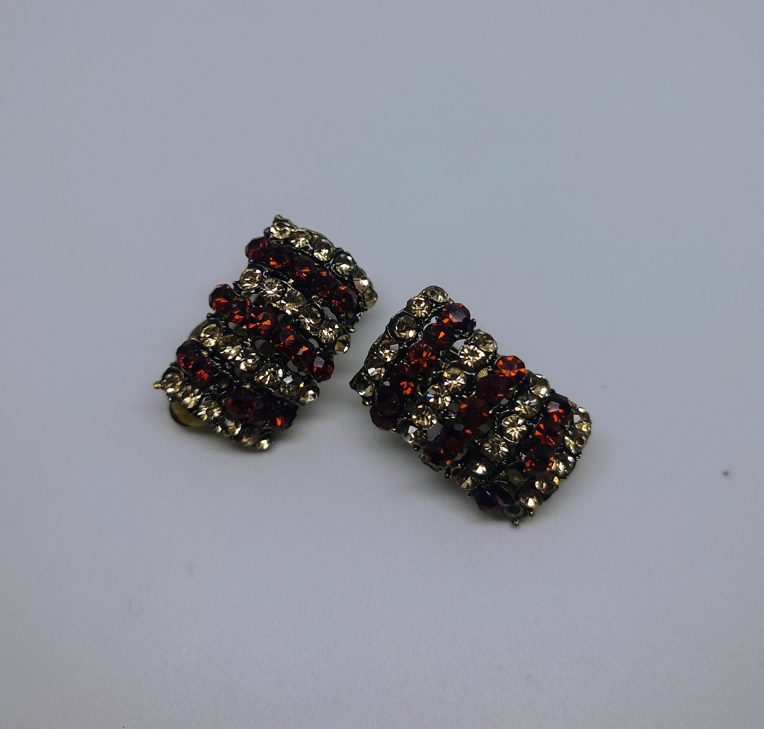 Vintage Earrings Gold Diamond Clip on Earrings Diamanté Rhinestone Retro Gold Costume Jewellery Jewelry topaz rhinestone