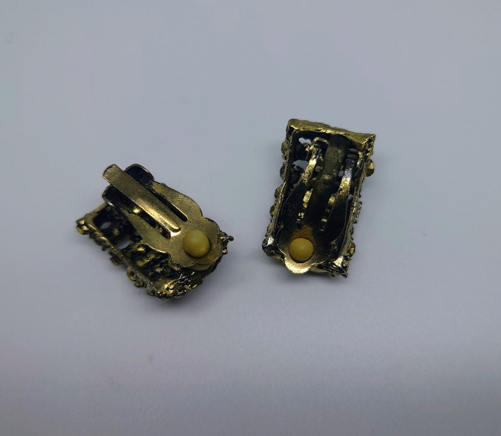 Vintage Earrings Gold Diamond Clip on Earrings Diamanté Rhinestone Retro Gold Costume Jewellery Jewelry topaz rhinestone