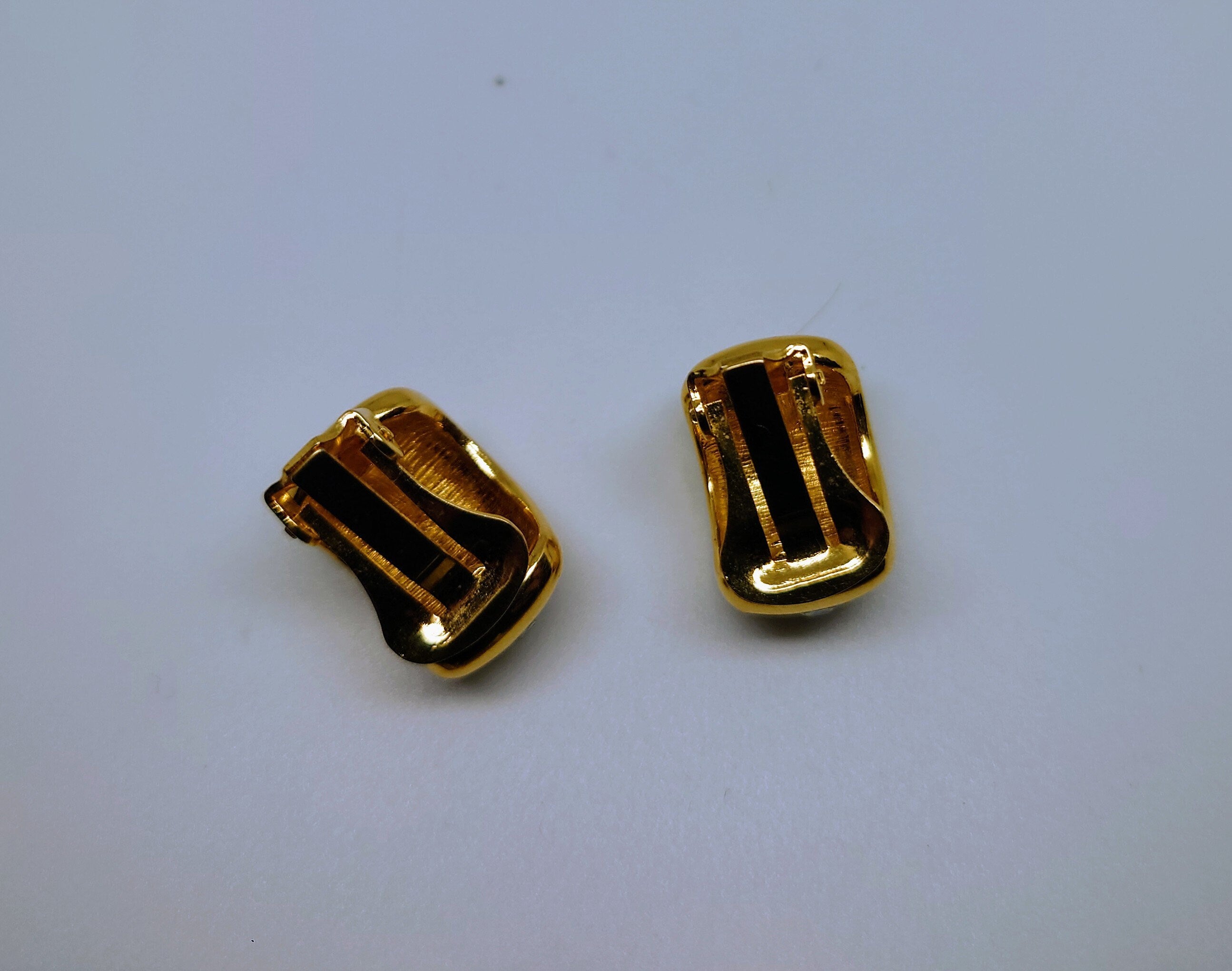 Vintage Earrings Gold Diamond Clip on Earrings Diamanté Rhinestone Retro Gold Costume Jewellery Jewelry