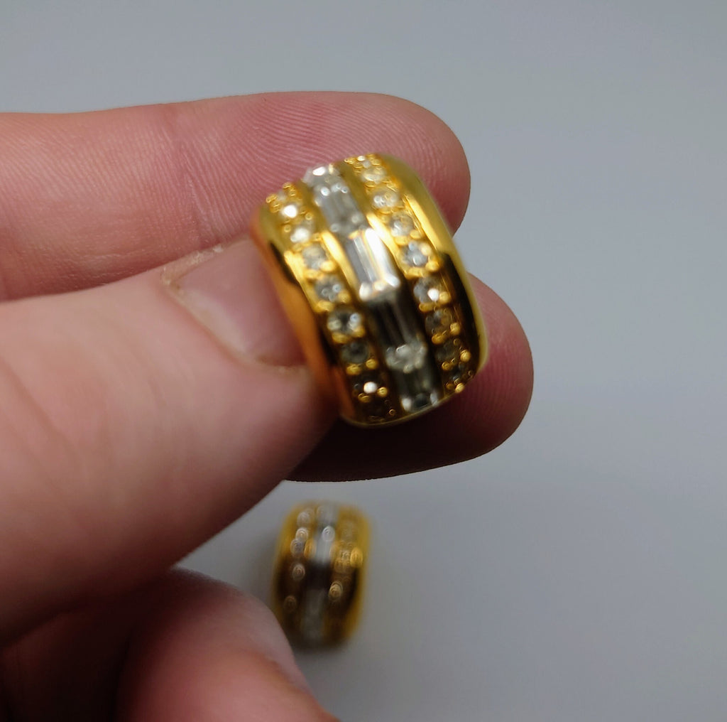 Vintage Earrings Gold Diamond Clip on Earrings Diamanté Rhinestone Retro Gold Costume Jewellery Jewelry