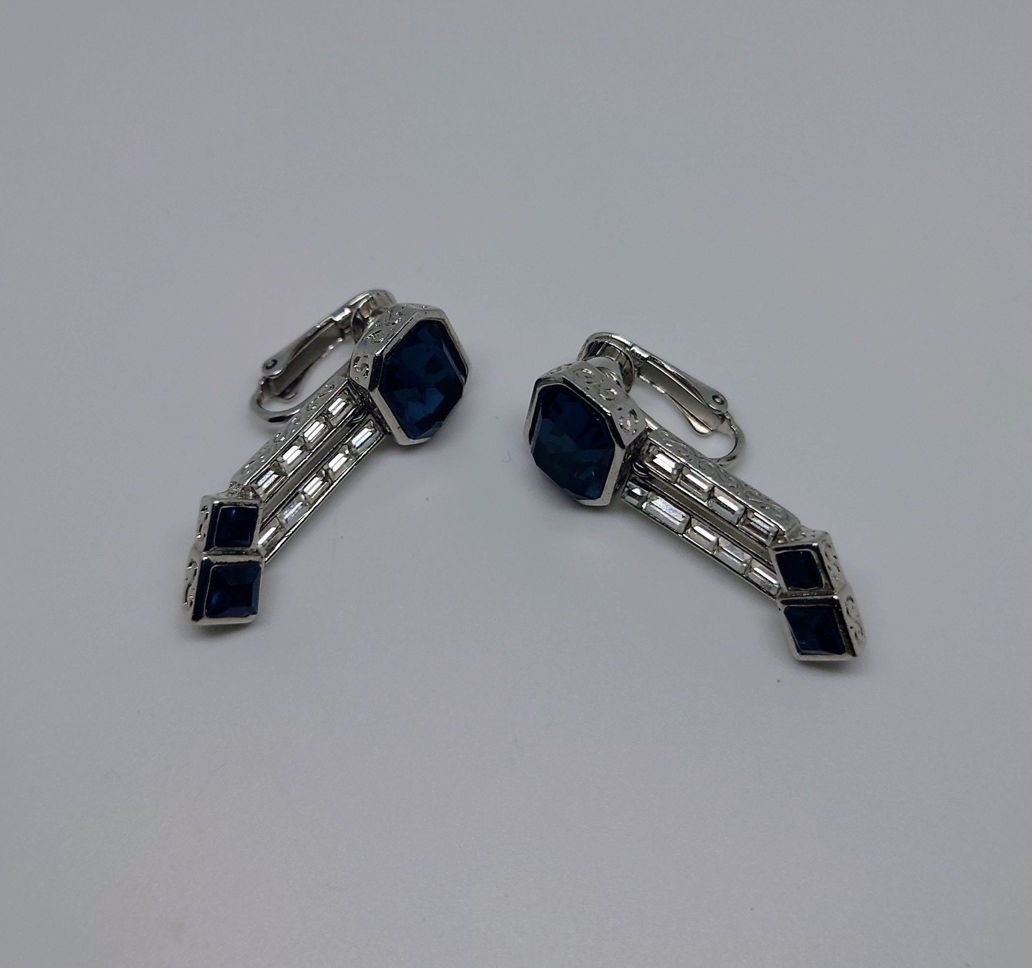 Sapphire Earrings Vintage  Drop Blue and and White Rhinestone Gold Tone Costume Jewellery  Earrings Diamond Earrings laddies jewellery