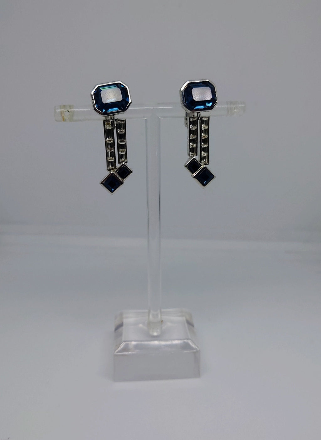 Sapphire Earrings Vintage  Drop Blue and and White Rhinestone Gold Tone Costume Jewellery  Earrings Diamond Earrings laddies jewellery