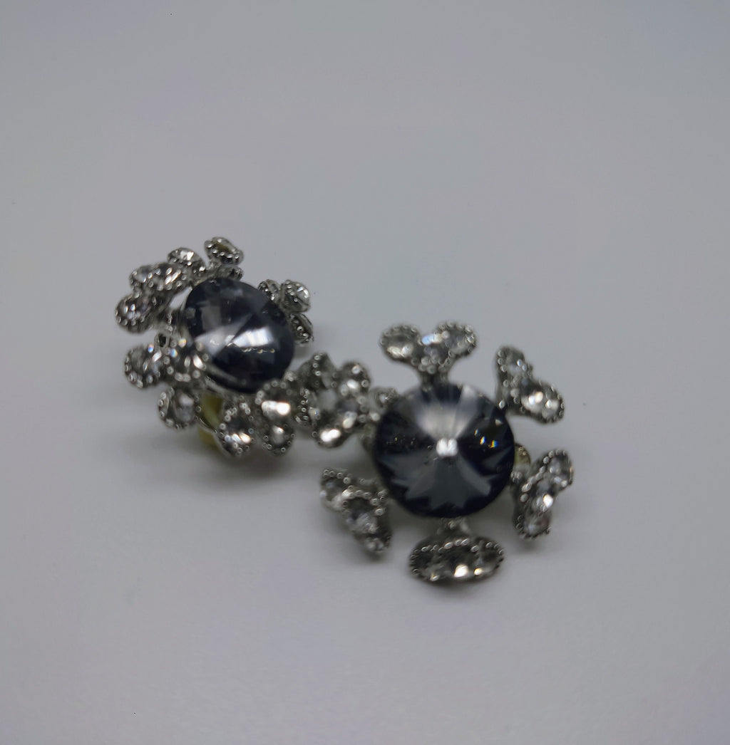 Vintage Diamond Rhinestone Crystal Clip On Earrings Silver Tone Diamond Rhinestone Diamante Costume Jewellery Jewelry Wedding Jewelry