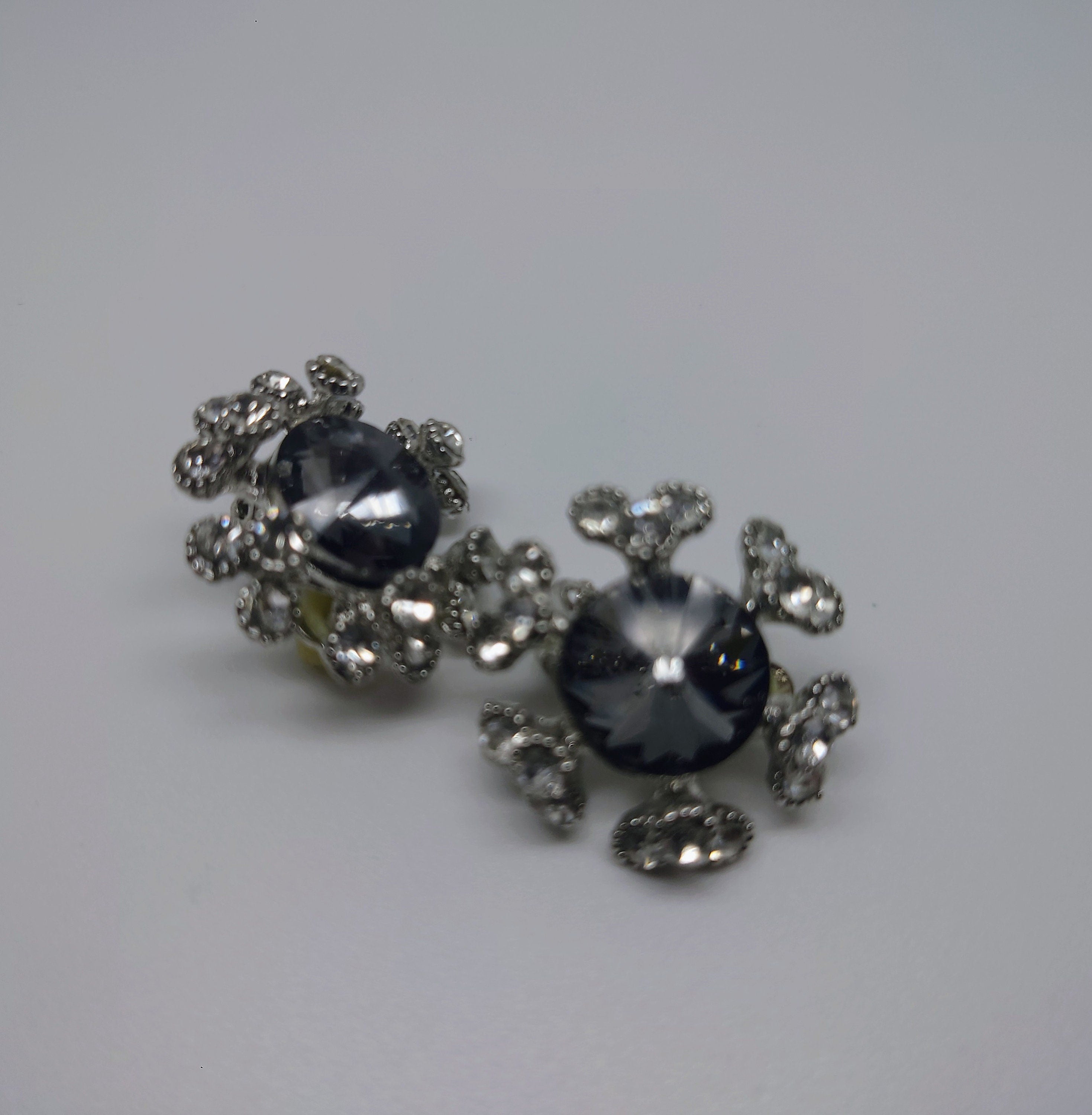 Vintage Diamond Rhinestone Crystal Clip On Earrings Silver Tone Diamond Rhinestone Diamante Costume Jewellery Jewelry Wedding Jewelry