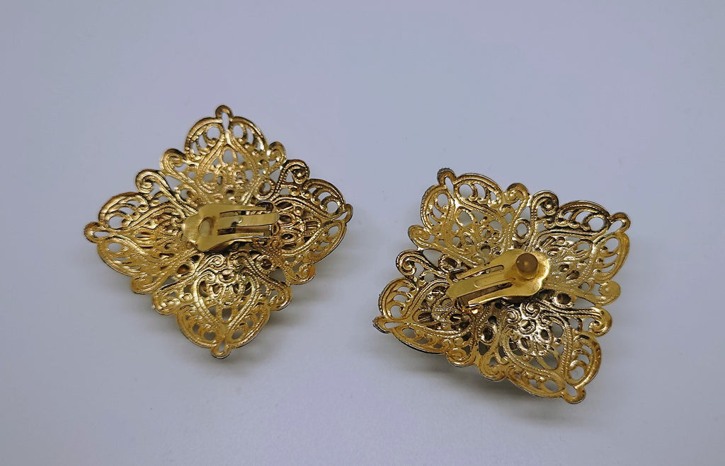 Retro Earrings Gold Clip On Pearl Costume Jewellery Jewelry Vintage Earrings 70's Clip on Chunky